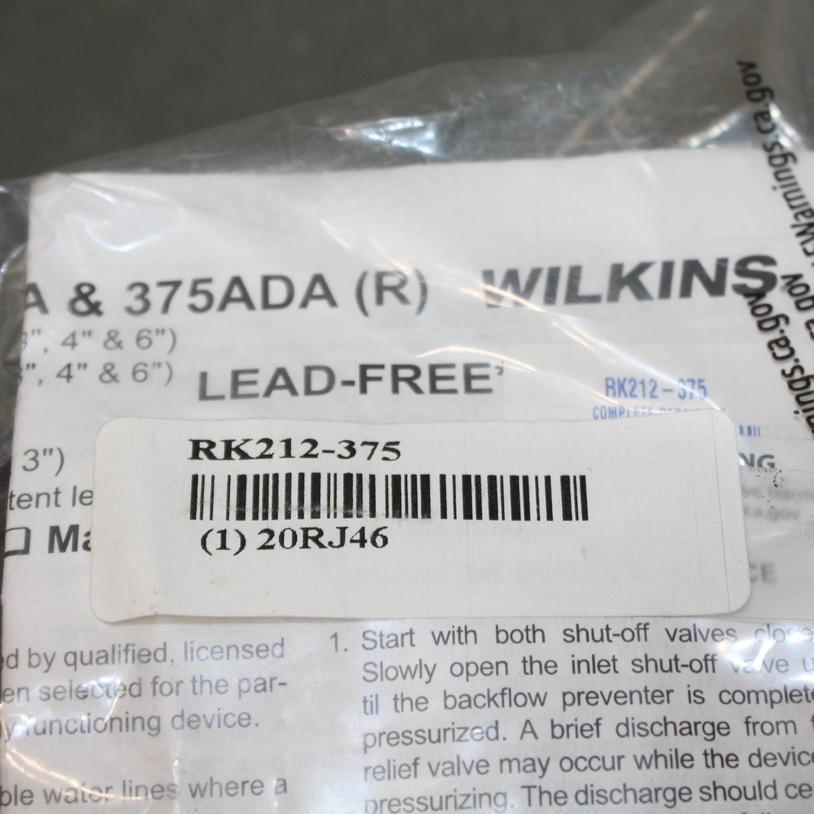 Wilkins Relief Valve Repair Kit RK212-375, Diaphragm/O-Rings/Seal Ring/Spring
