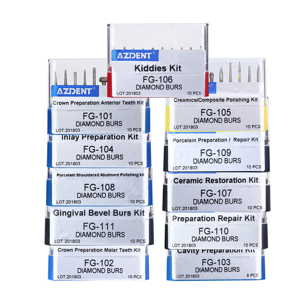 AZDENT Dental FG Diamond Burs Composite/Polishing Set for High Speed Handpiece