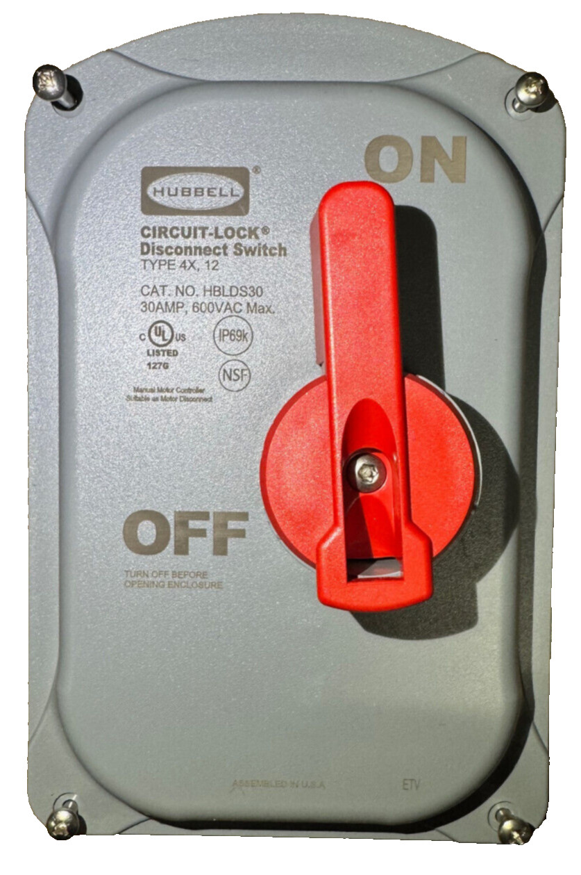 Hubbell HBLDS30 30A 600V Enclosed Disconnect Switch ON/OFF Lever New