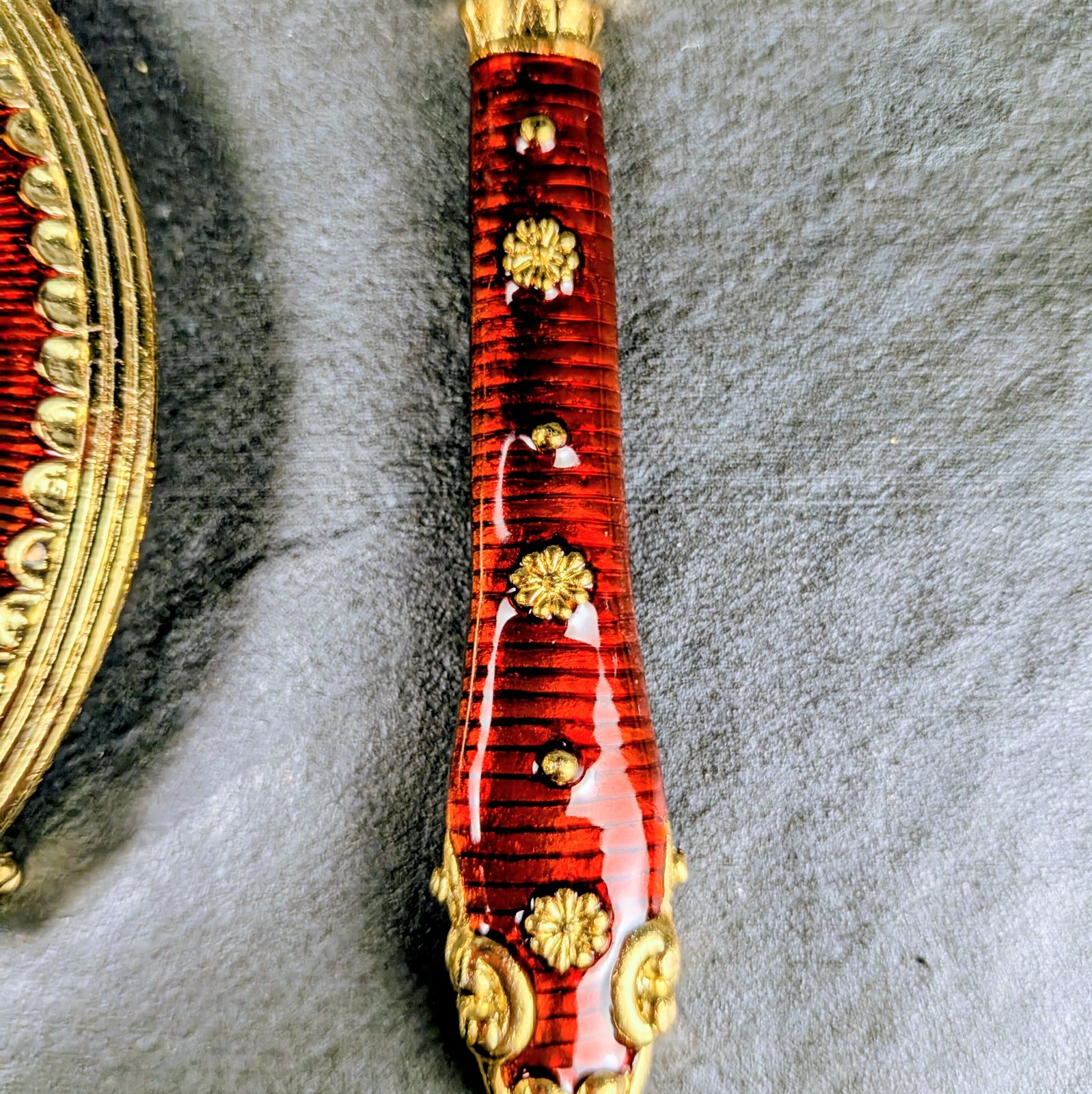 Vintage Bombay Co Red Enamel Magnifying Glass Letter Opener Set Boxed