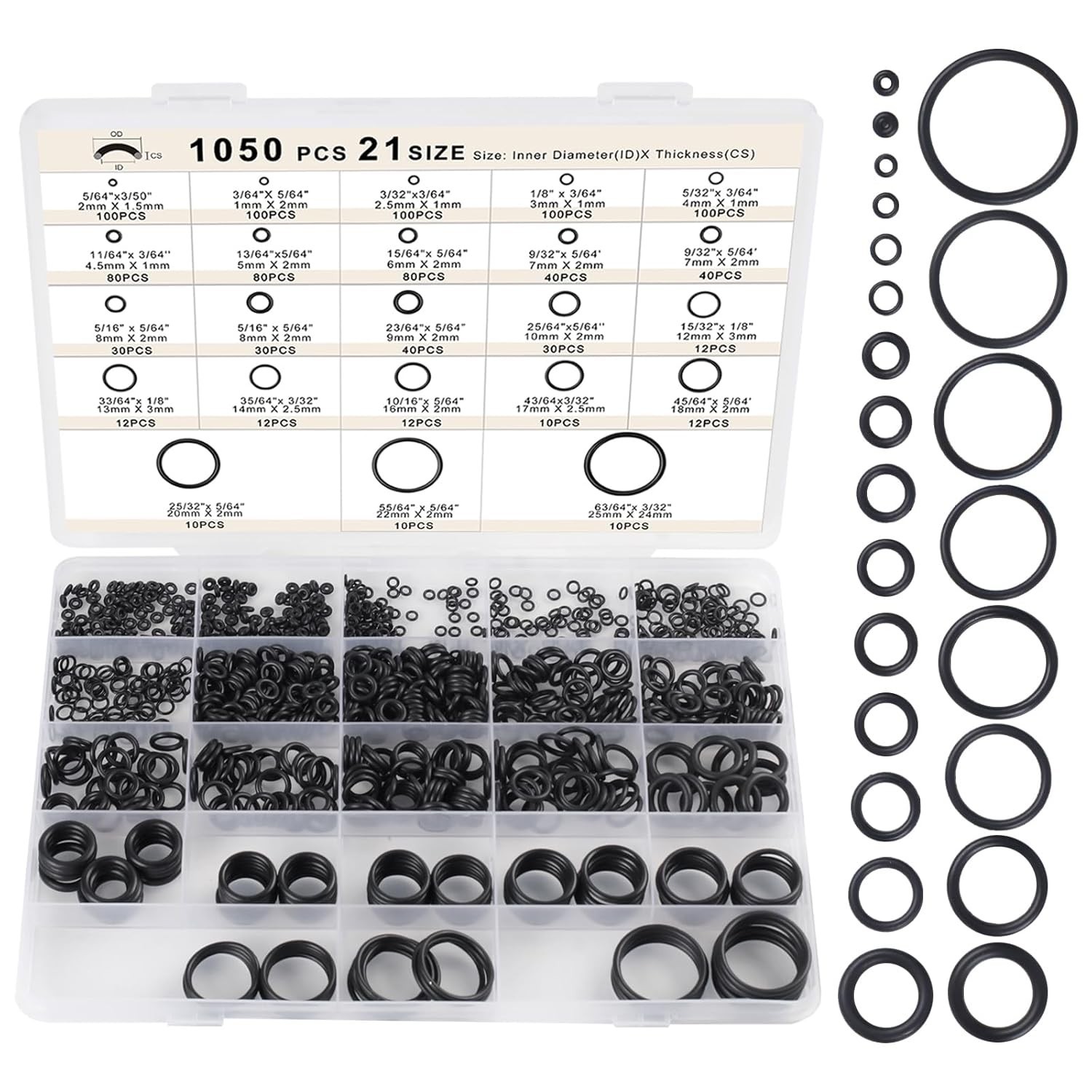 21 Size Rubber O Ring Set,1050 Pcs Black Small O Rings Assortment Kits,Assort…