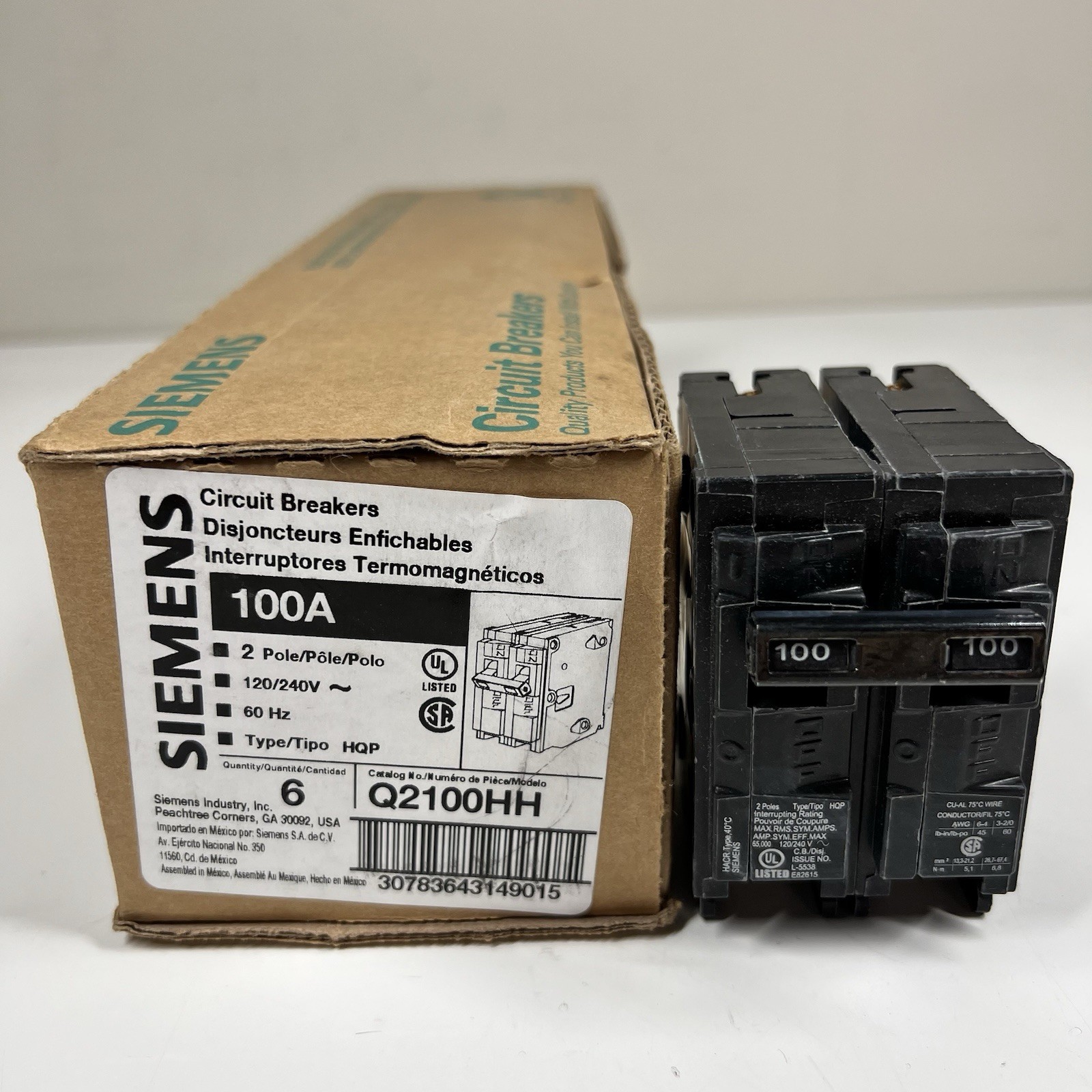 (1) Siemens Q2100HH 100 Amp, 2 Pole, 120/240VAC Bolt-On Circuit Breaker New