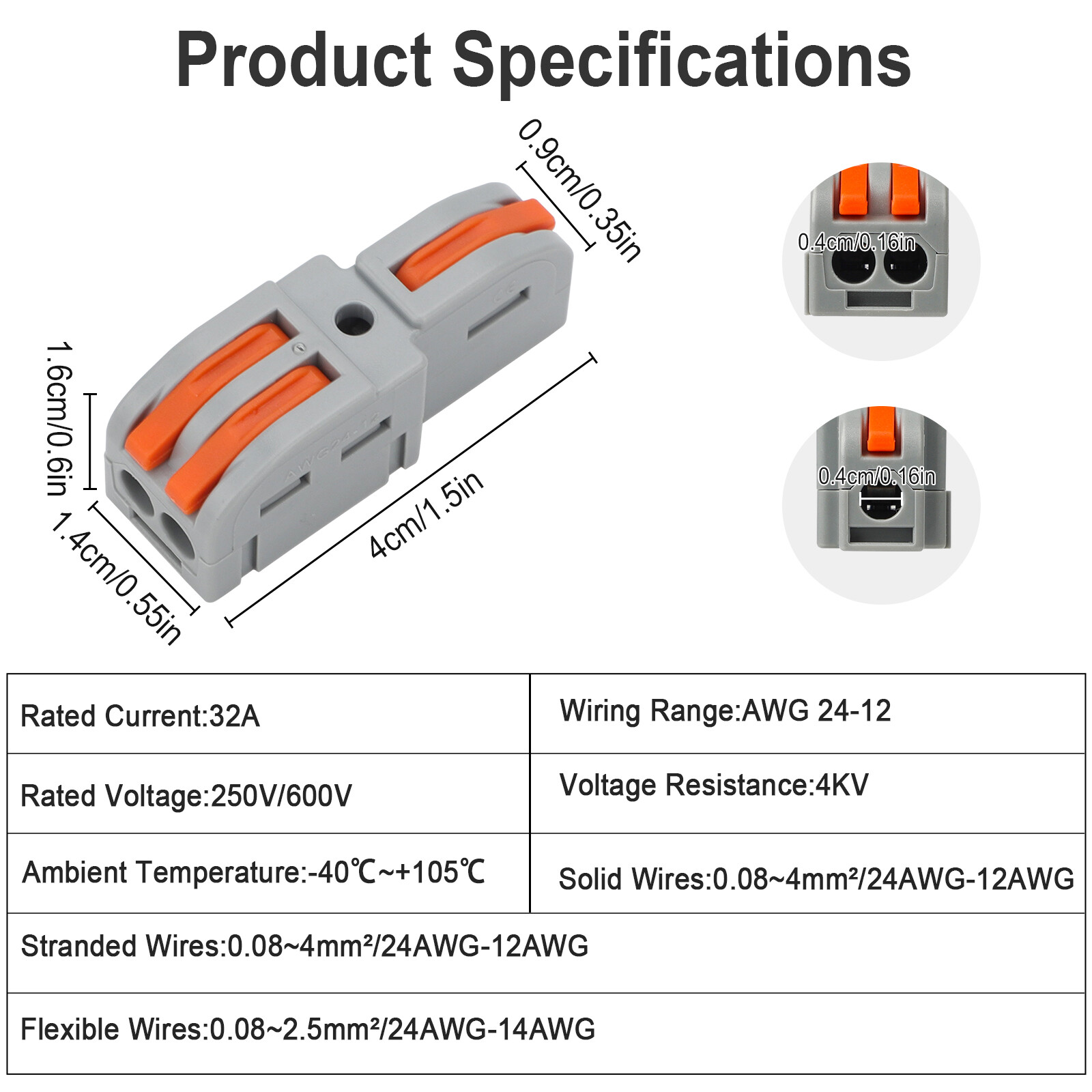 50x Reusable Spring Lever Terminal Block 1in 2Out Compact Wire Cable Connectors