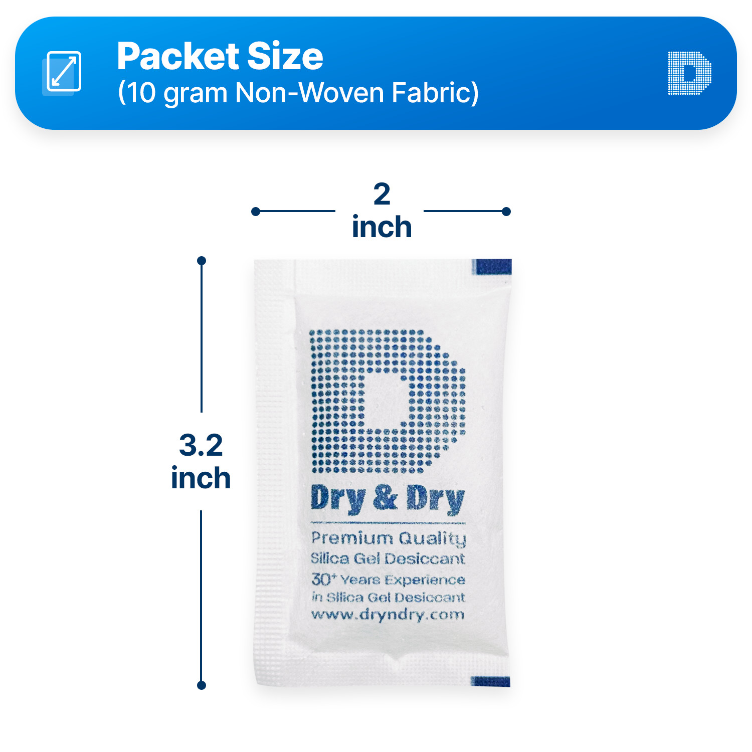 10 Gram x 100 PK “Dry & Dry” Silica Gel Packets – 10 Humidity Indicator Cards