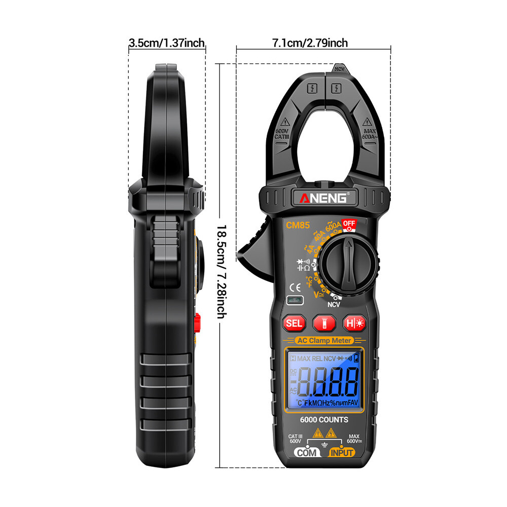 ANENG Digital Clamp Meter 6000 Count Multimeter NVC Amp AC DC Volt Current Test