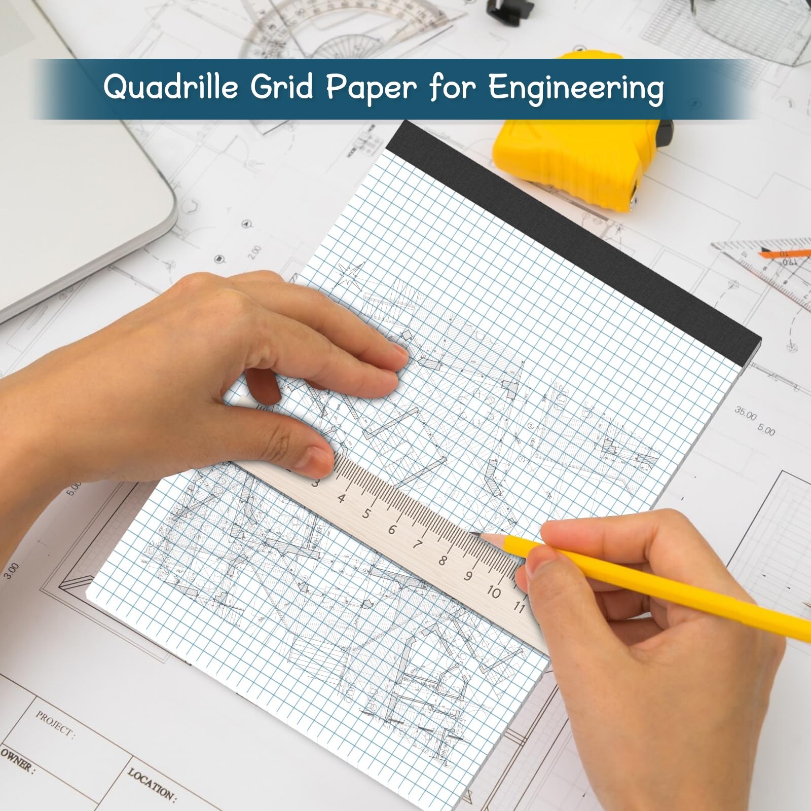 Large Graph Paper Pad 11 X 17, Grid Paper, 4X4 Graph Ruled, Blueprint Quadrille