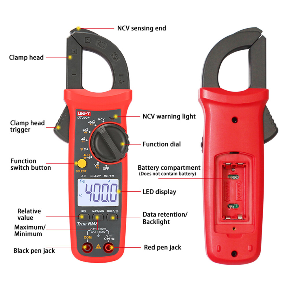 UNI-T UT202A+ Voltage 600A AC Current Resistance Digital Clamp Meter multimeter