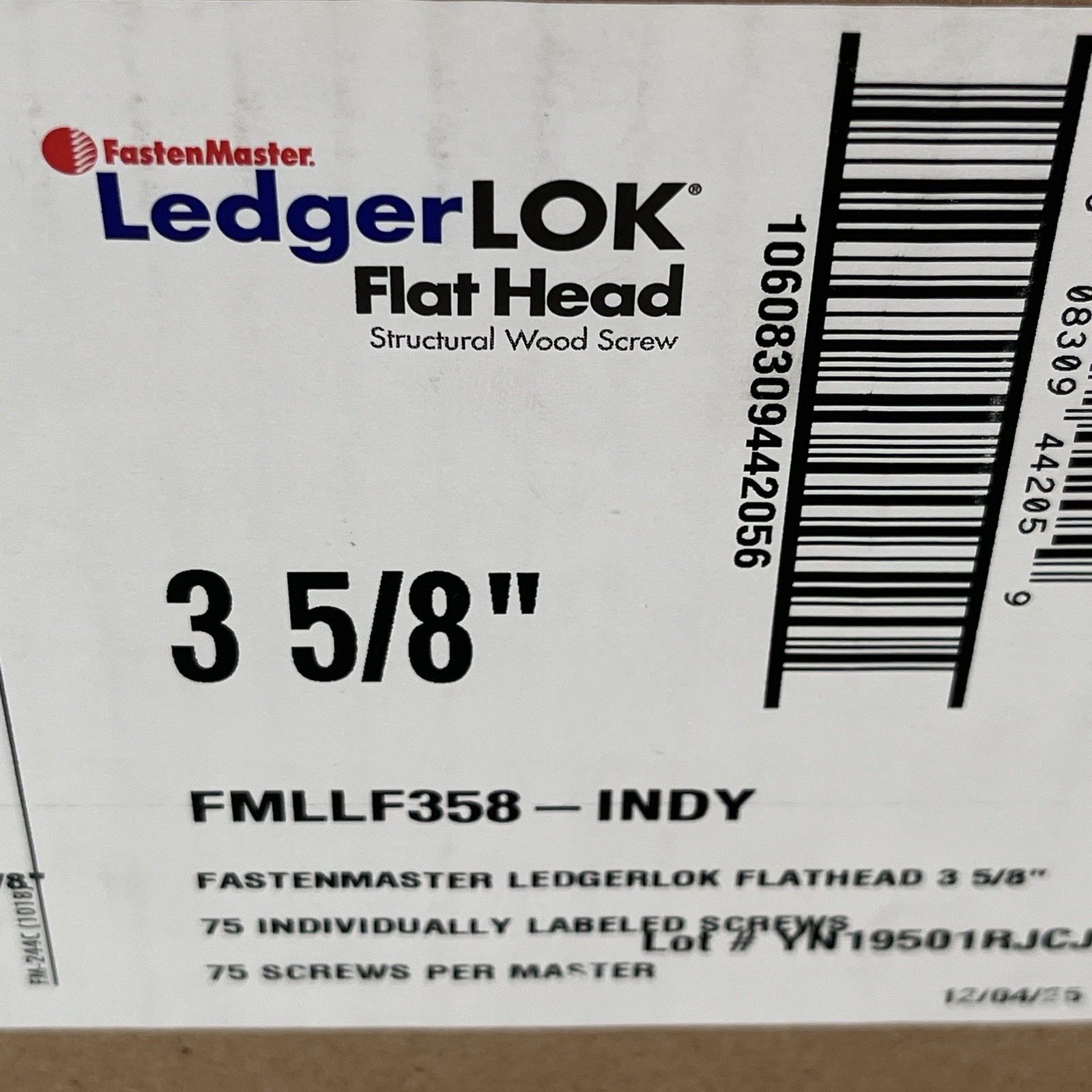 NEW!! 75 Pack FastenMaster 3-5/8 inch LedgerLOK Flat Head Ledger Board Screws