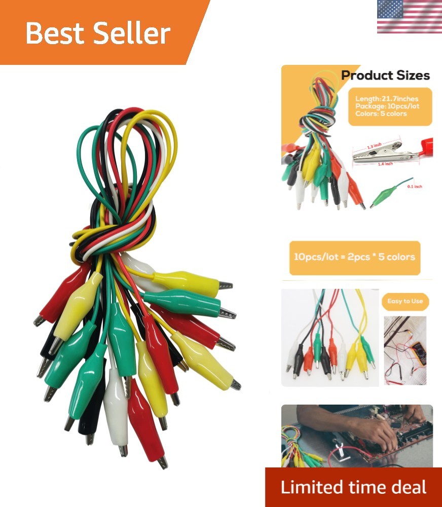 Durable 10PCS Leads with 5 Colorful Crocodile Clips for Circuit Connection