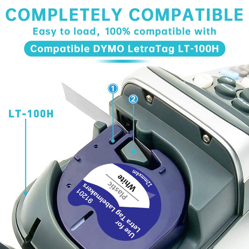 7PK Dymo Letratag Refill 91331 91330 White Plastic Label Tape 12mm LT-100H 1/2″