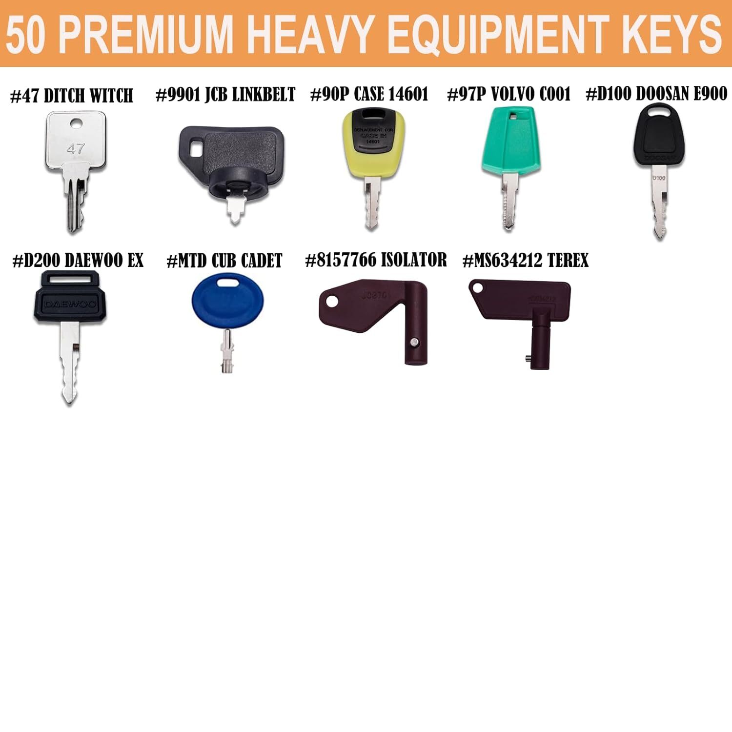 50 Heavy Construction Equipment Machinery Keys Master Set Case JD JCB CAT Volvo