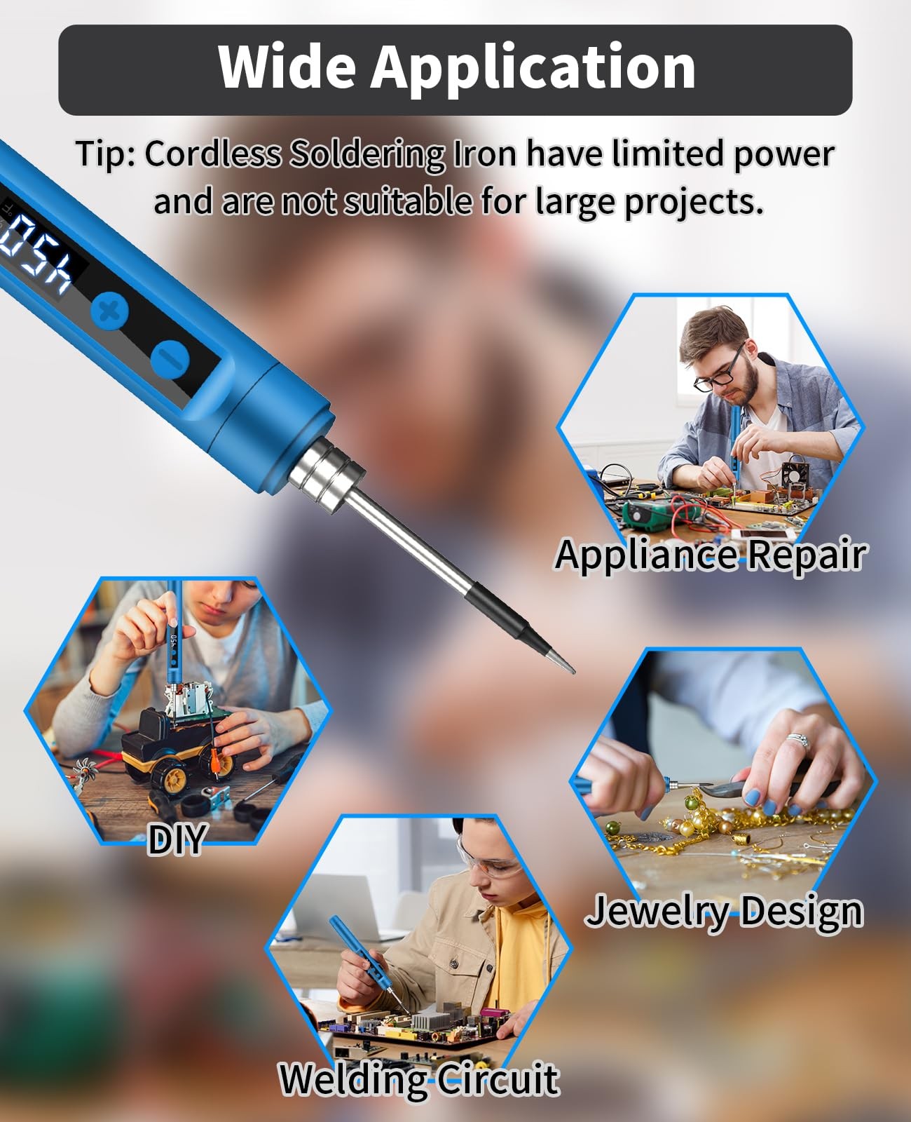 Cordless Soldering Iron Kit – 1100mAh USB Rechargeable Portable Blue