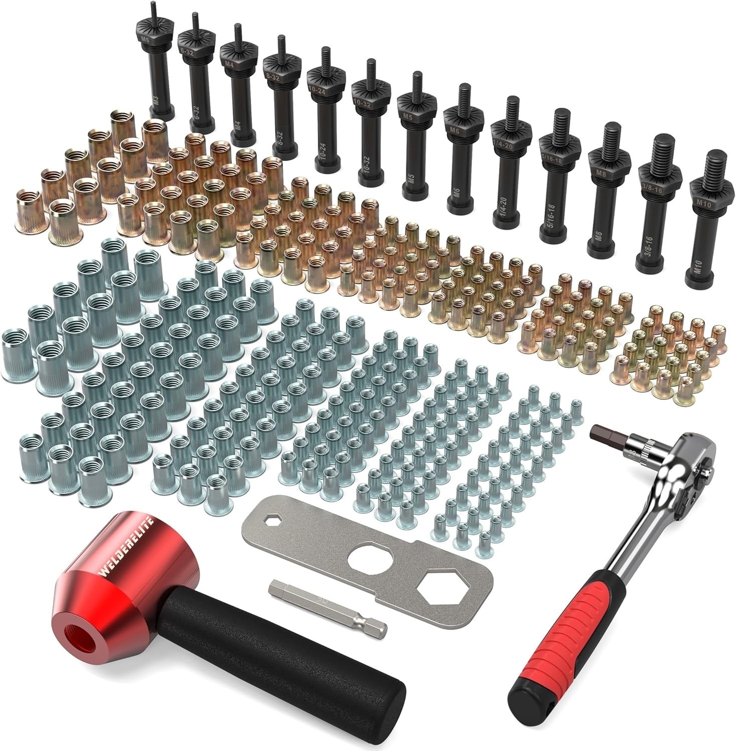 Rivet Nut Drill Adaptor Tool Kit Includes 290 Rivet Nuts and 13 Mandrels