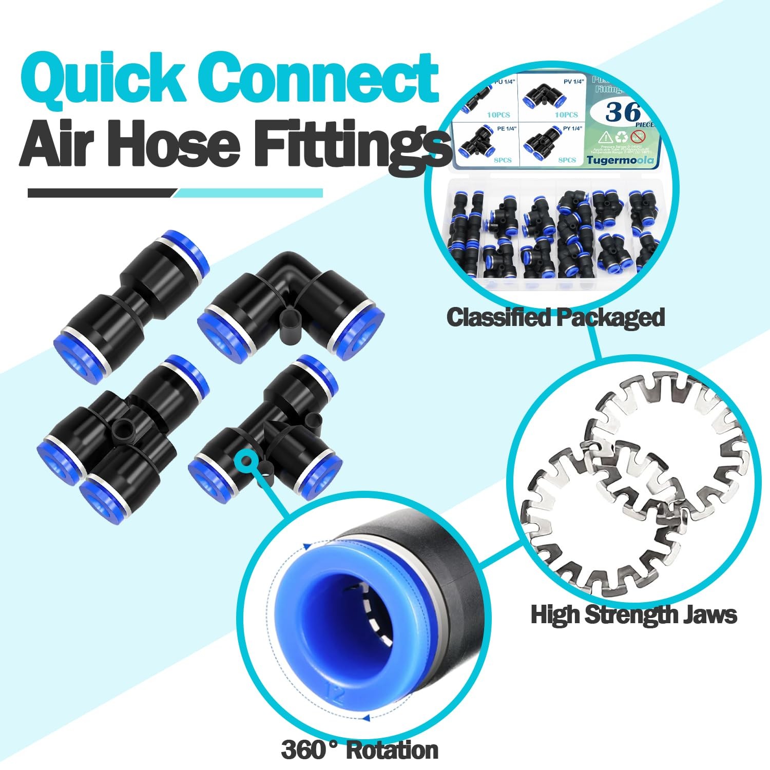 36PCS 1/4″OD Push to Connect Fittings Kit Quick Connect Air Hose Fittings 1/4…
