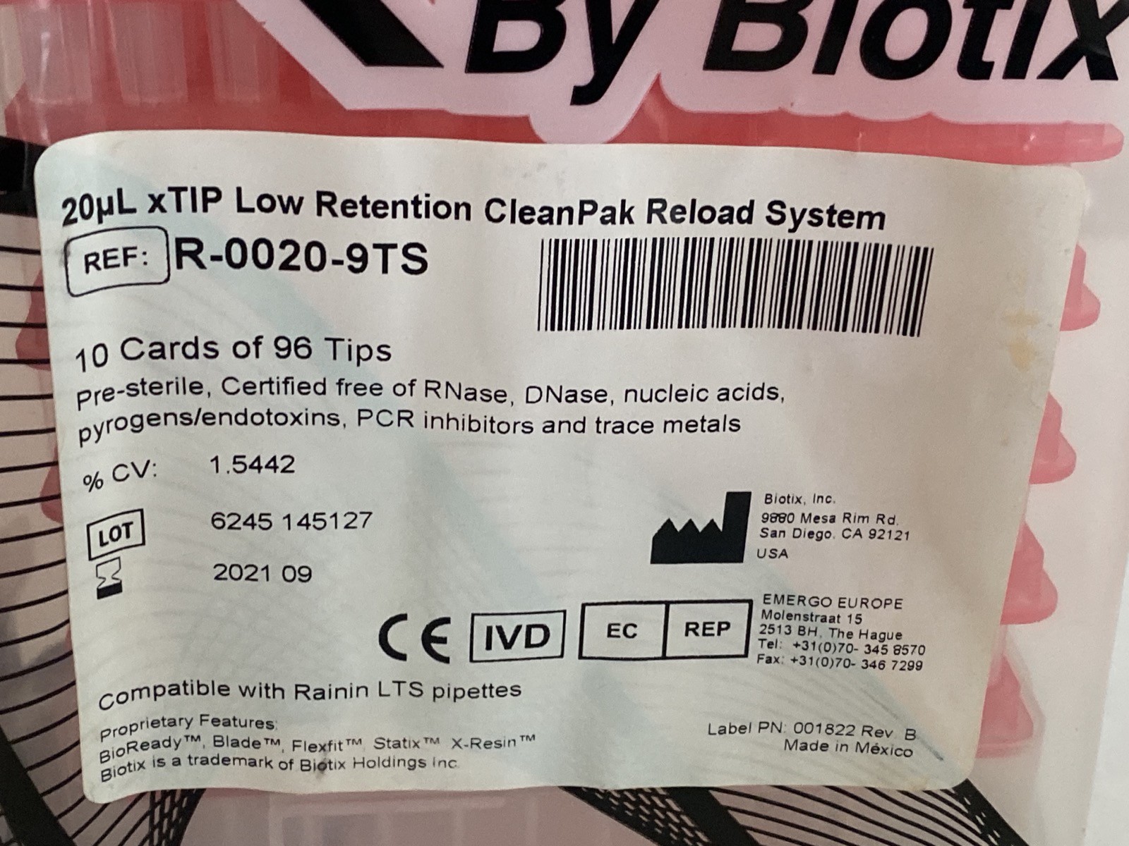 (1920) BIOTIX xTIP 20uL Low Retention CleanPak Reload Pipet Tips R-0020-9TS