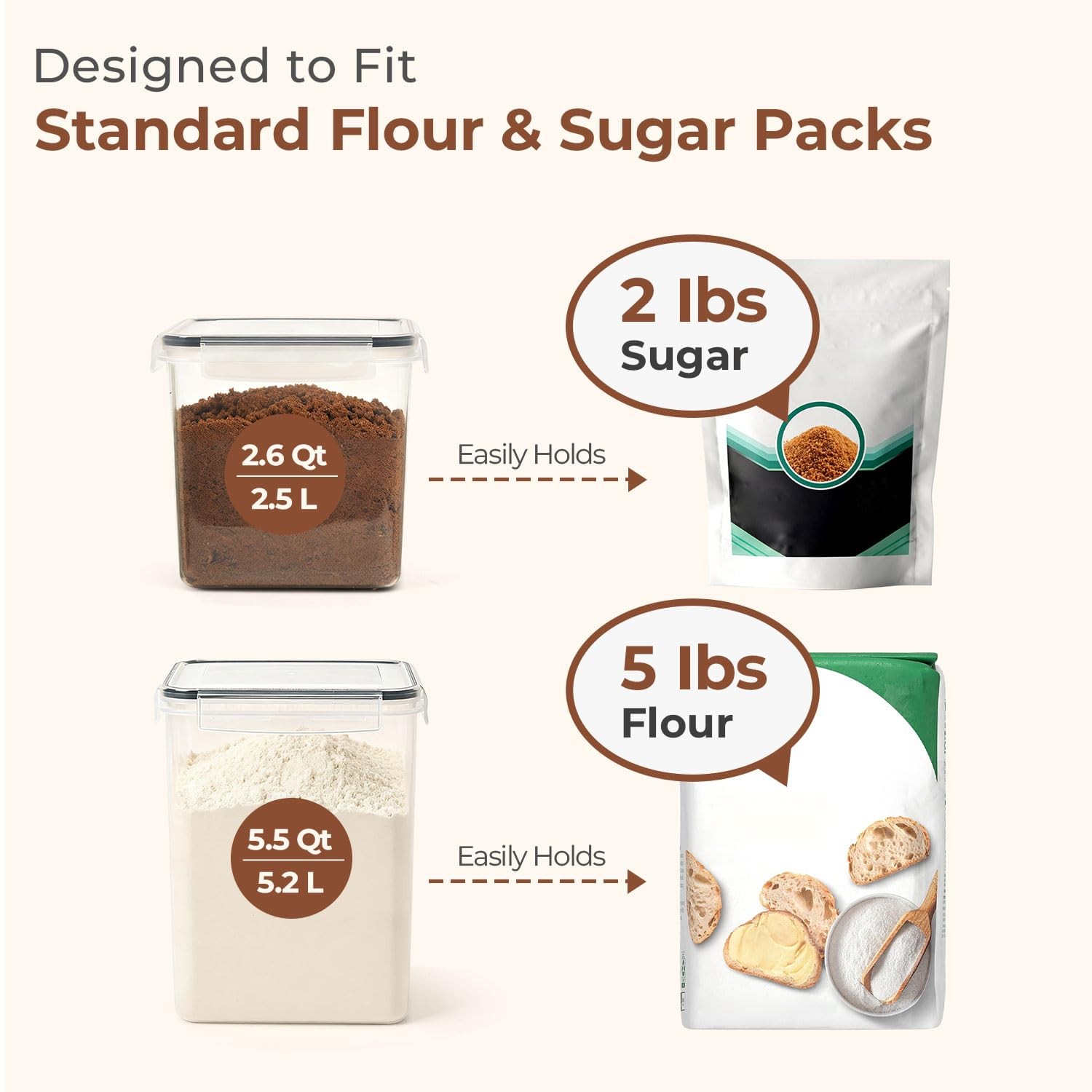 ComSaf Storage Containers Set of 3 Square 5.2L + 2.5L x 2 Airtight Food