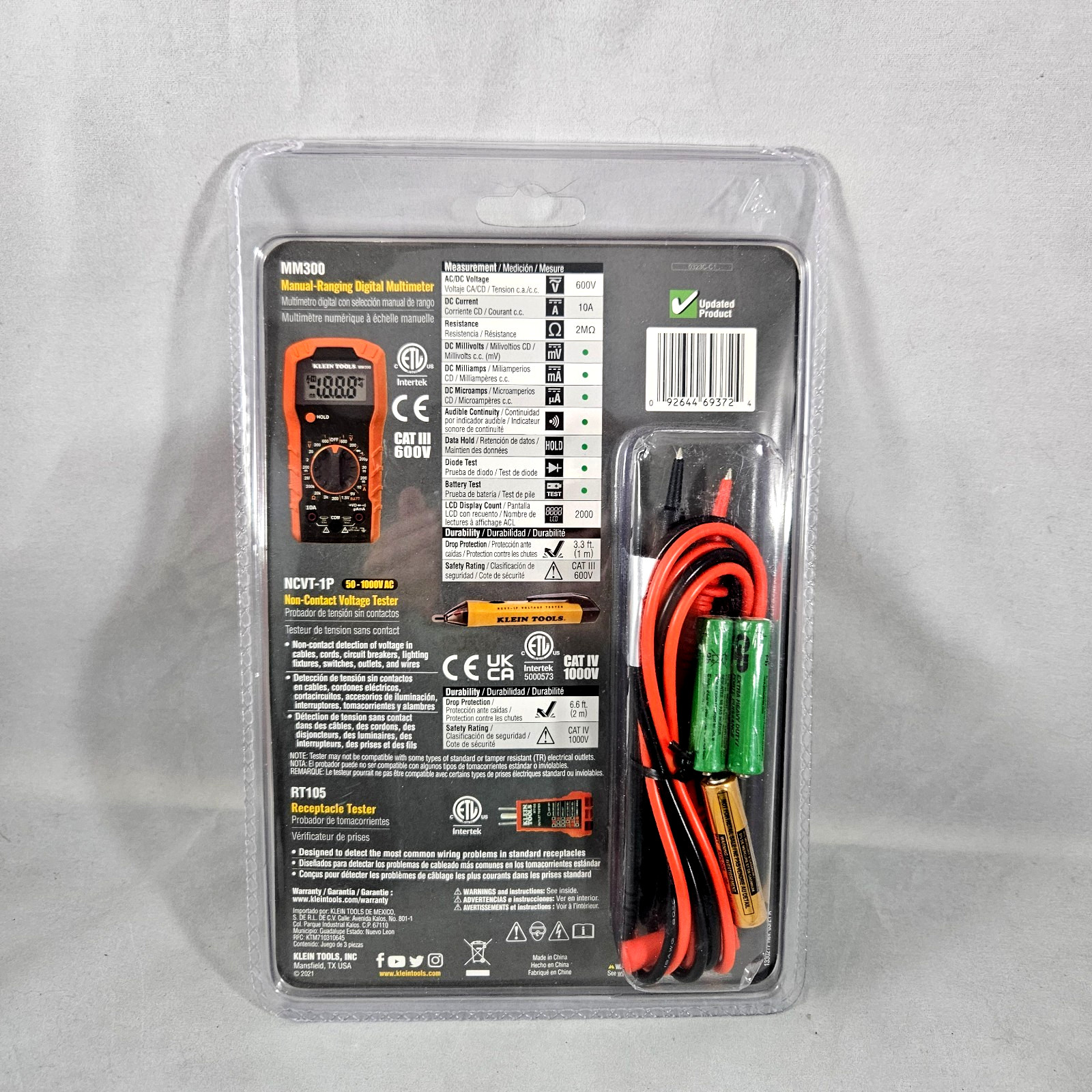 Klein Tools 69149P Electrical Test Kit MM300 NCVT-1P RT105 CAT III 600V New