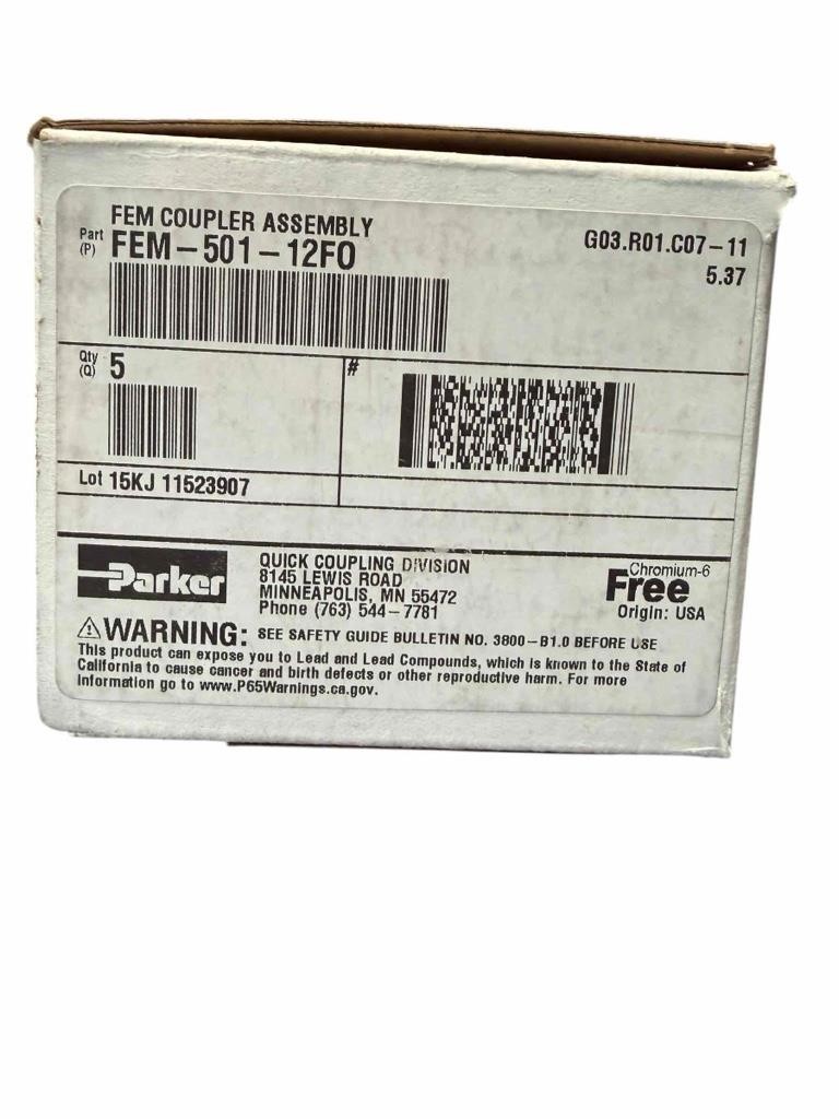 NEW Parker Female Quick Connect Coupler FEM-501-12FO 5000 PSI