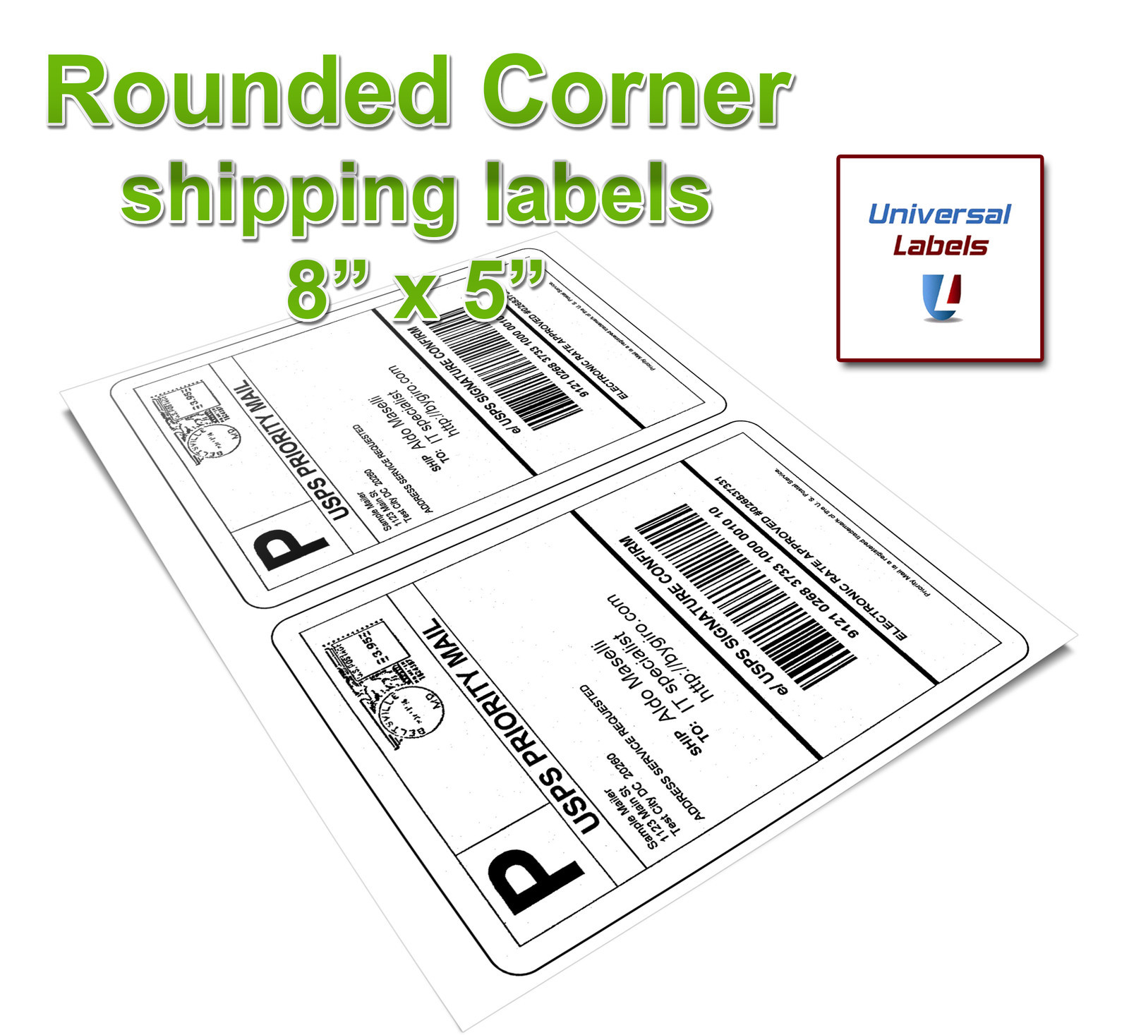 100 Rounded Corner Shipping label sheets, 2 labels per sheet , 200 Total Labels