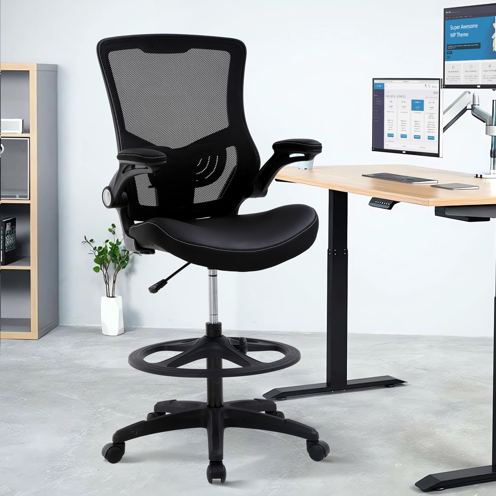 Drafting Chair Tall Office Chair Ergonomic Desh Chair with Lumbar Support Black