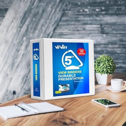 ViVin 5in D-Ring View Binder 950-Sheet Capacity 8.5 x 11 White 6 Pack