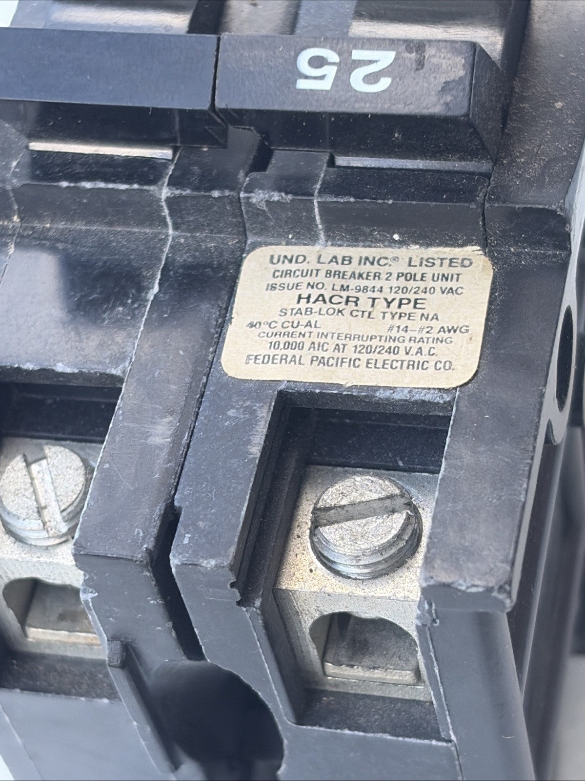 FPE Federal Pacific NA225 25 Amp 2 Pole NA225 2PNA25 Stab Lok Breaker Thick NA