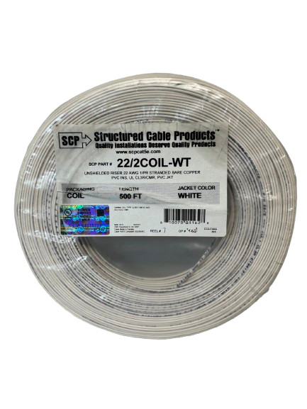 Structured Cable Products, SCP 22/2COIL-WT UNSHIELDED RISER 22 AWG 500ft – NEW!