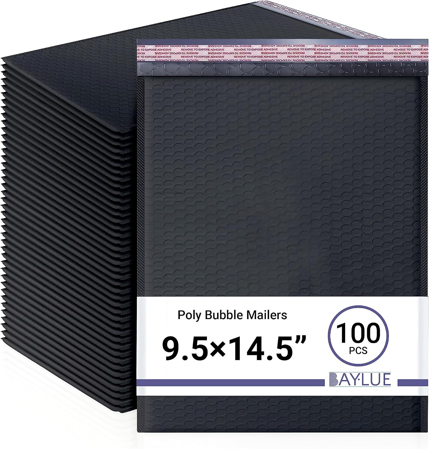 Black Bubble Mailers 9.5×14.5, Self Seal Poly Padded Envelopes #4, 100 Pack | Fi