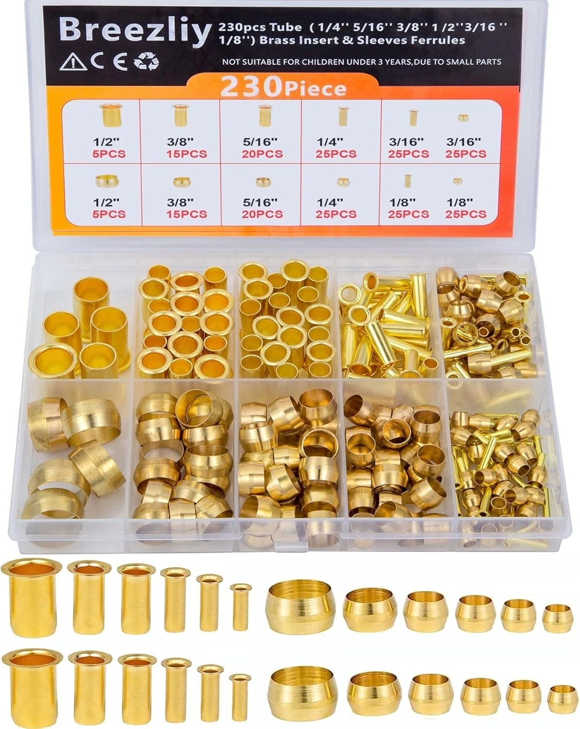 Brass Compression Fittings Assortment Kit – 6 Sizes for Fluids and Gases