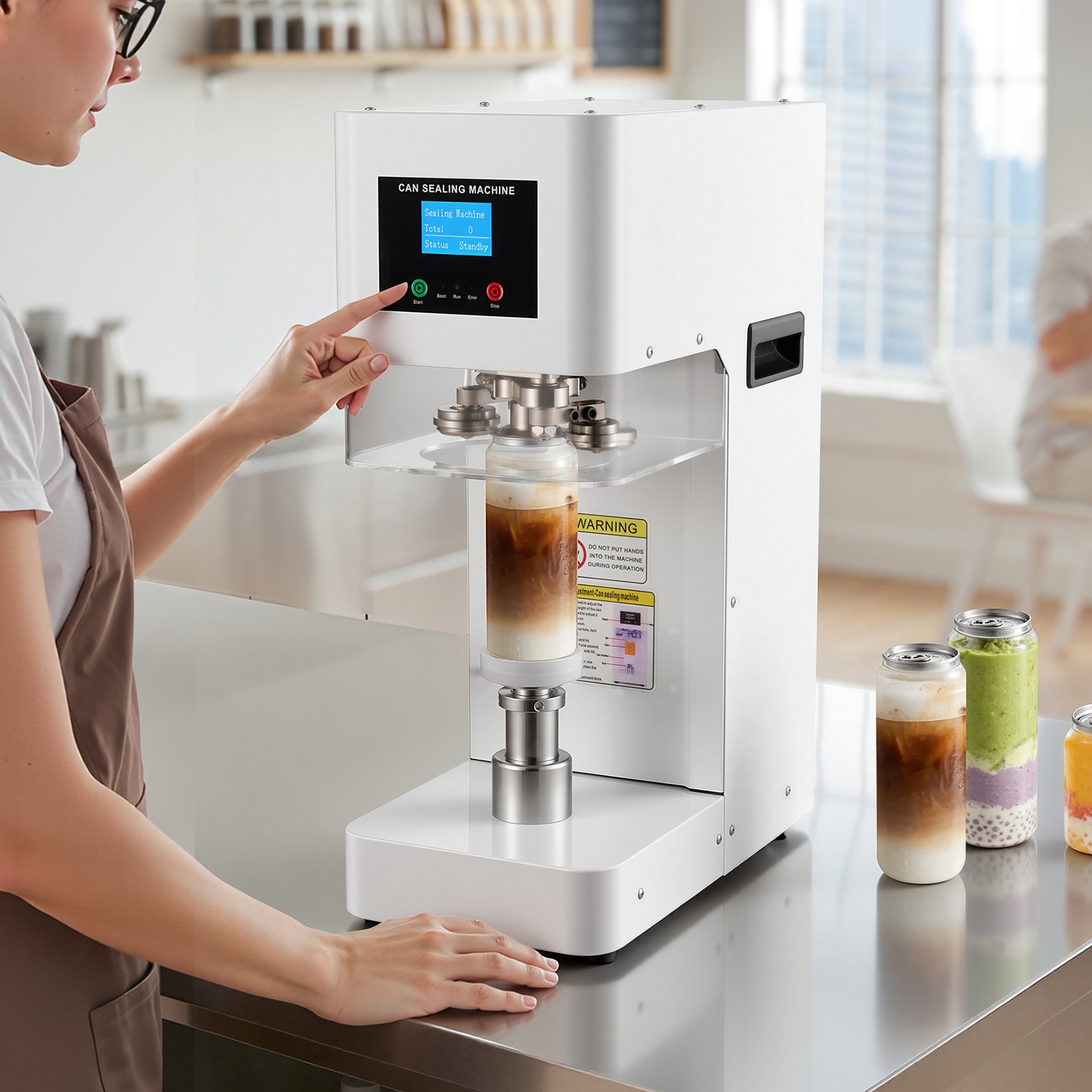 Uimoso Automatic Can Sealing Machine for Soda and Coffee Shops – White