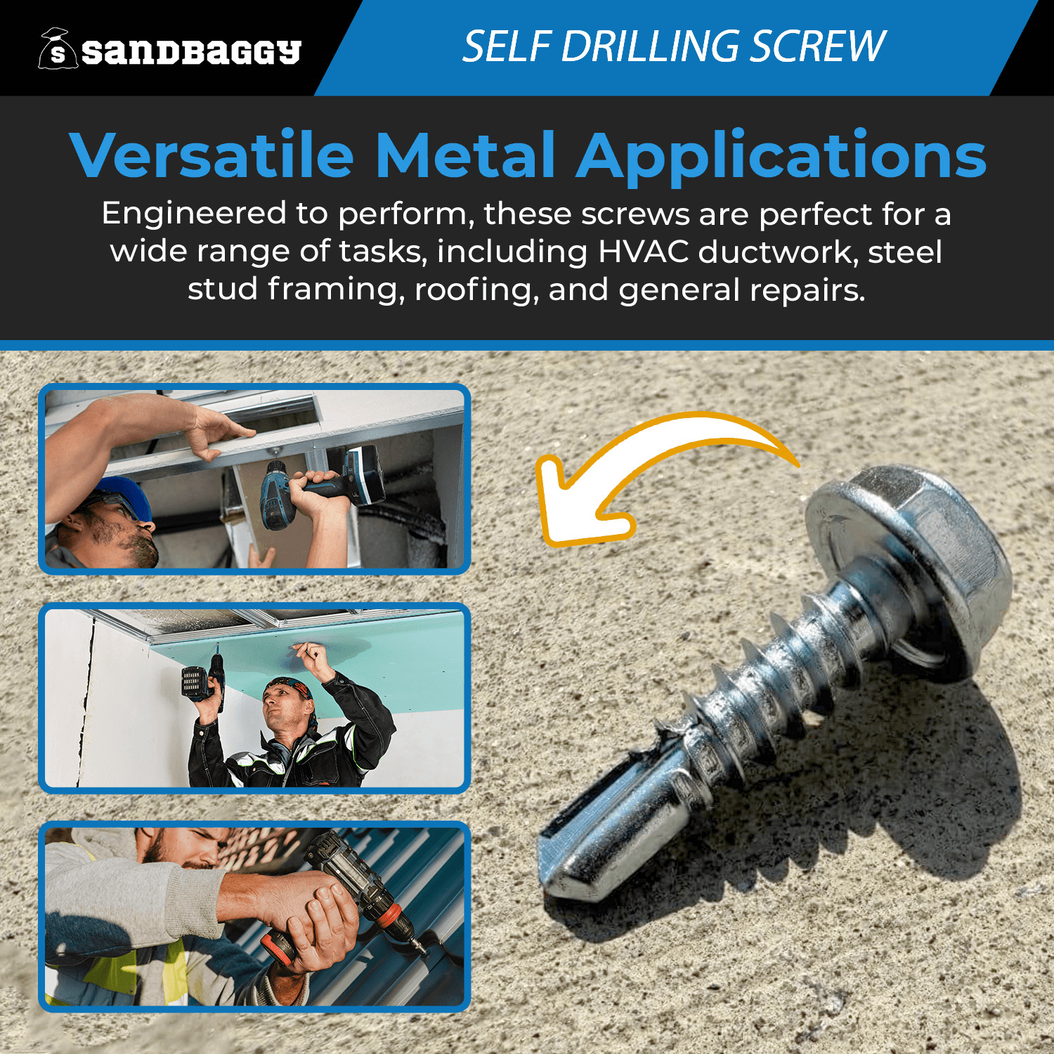 #10 x 3/4″ Self Drilling Screws | Hex Head Sheet Metal Screw | Zinc – Sandbaggy
