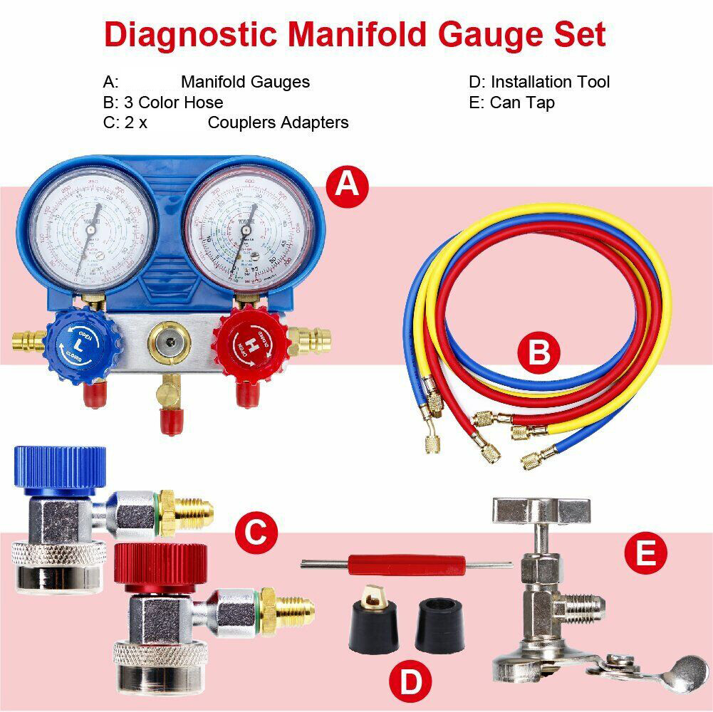 A/C AC Manifold Gauge Set for Car test Kit Manometer Gauge System Refrigeration