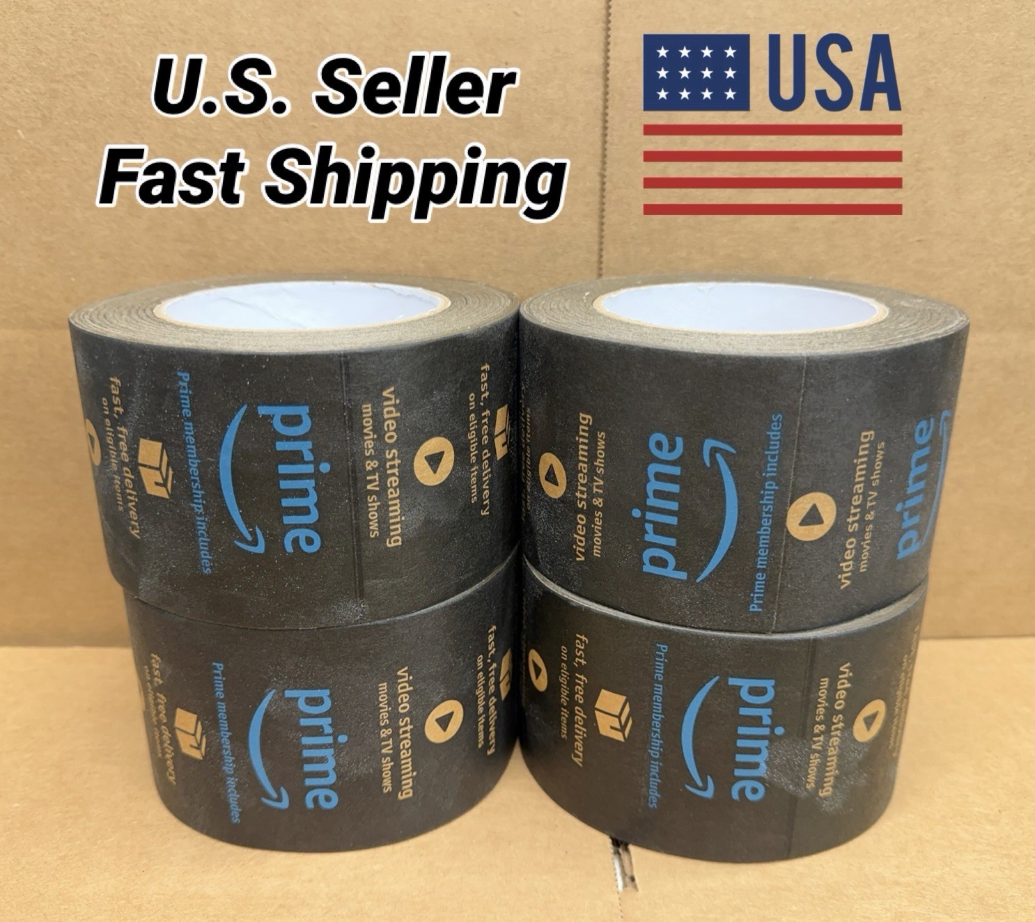 4 ROLLS! 3 Inch X 164 Ft Kraft Tape Amazon Prime Self Adhesive Ships From USA