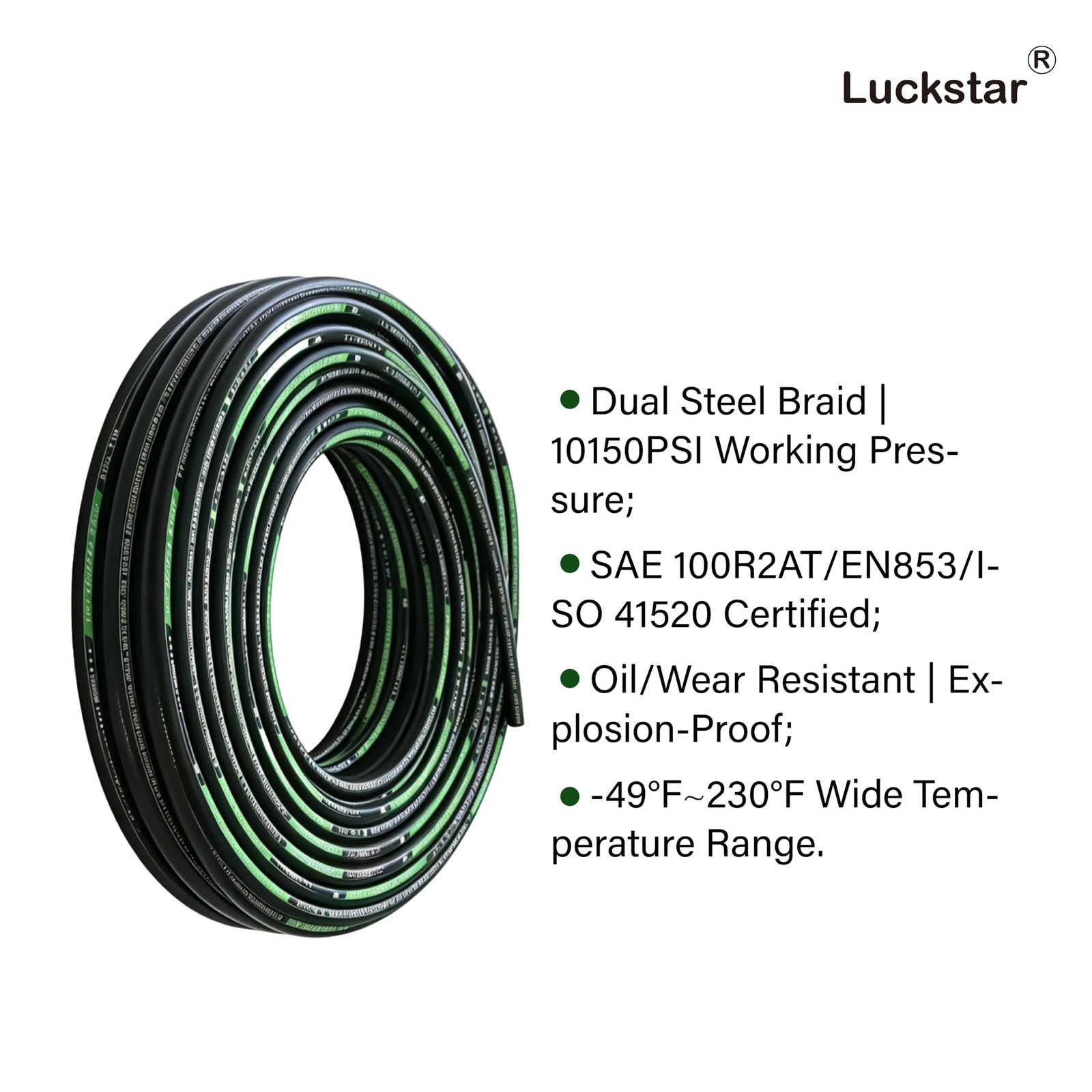 10Ft 1/4 Inch Hydraulic Hose EN853 SAE 100R2AT 70MPa/10150PSI, 2Layer Steel B…