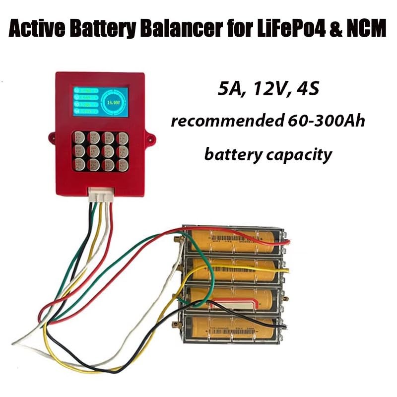 5A 4S LiFePo4 & NCM Active Battery Balancer, 12V, 0-5.5A Adaptive, Digital Vo…