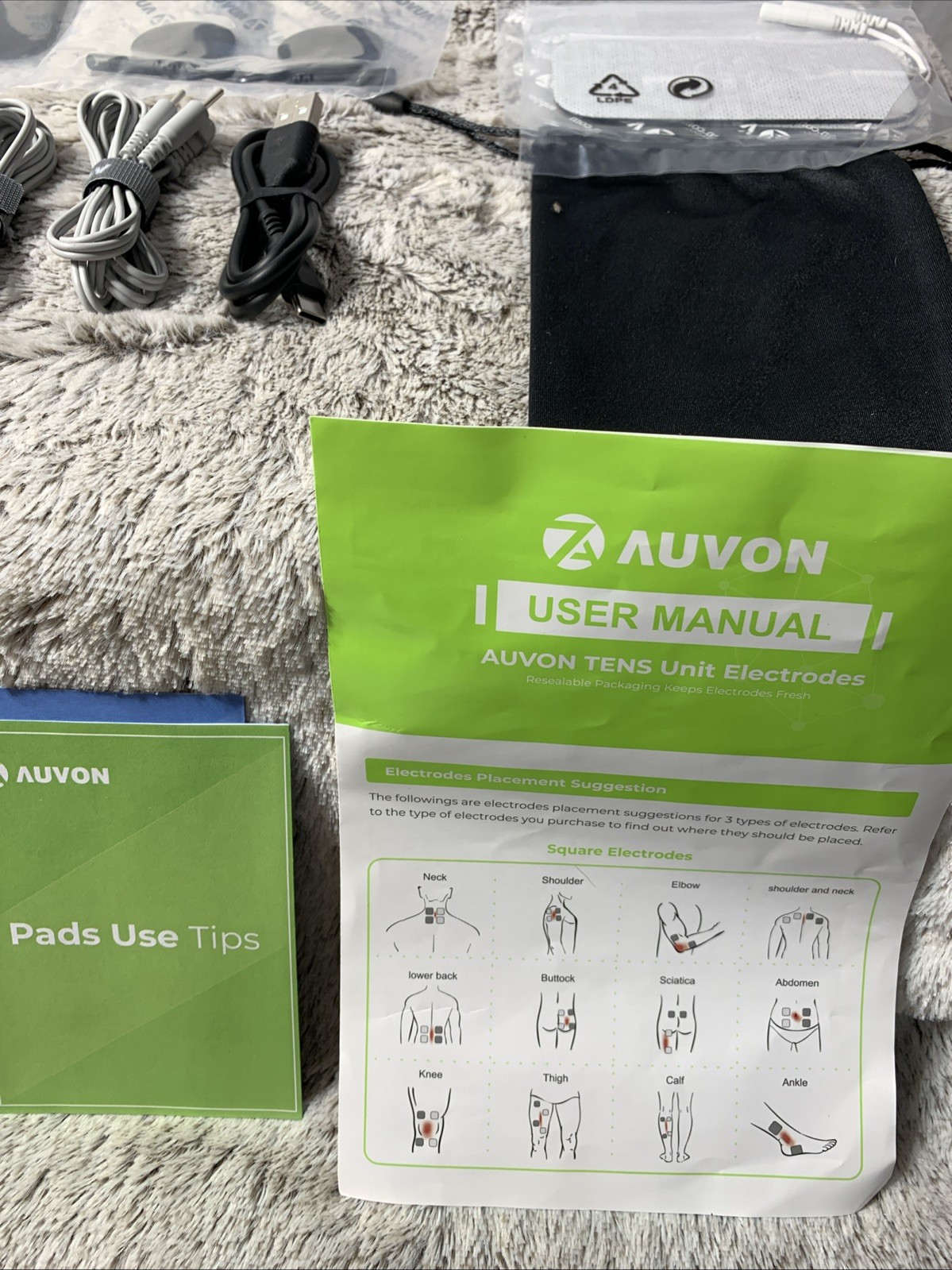 Auvon OTC TENS & EMS Unit 40-Hour Battery Model TA2224 Rechargeable 12 TENS Pads