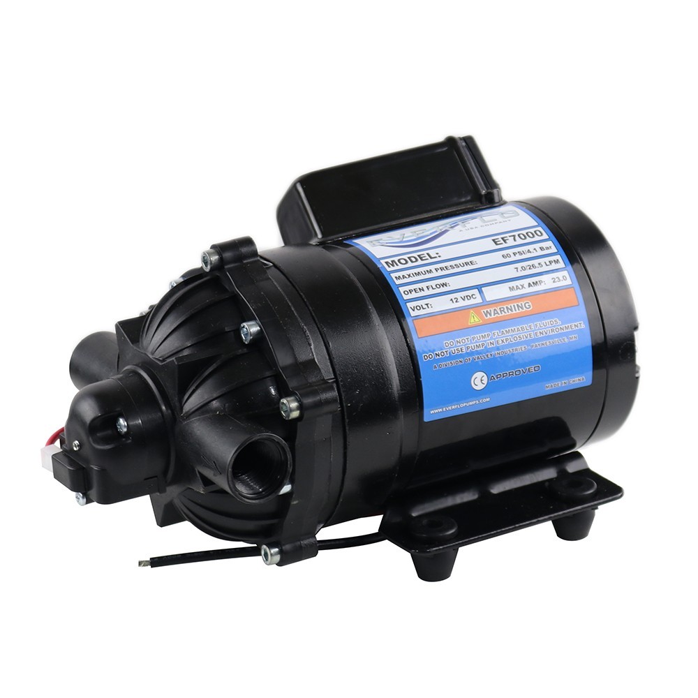 Everflo EF7000 12V Diaphragm Sprayer Pump – 7.0GPM, 60 PSI Max, 1/2″ FNPT Ports