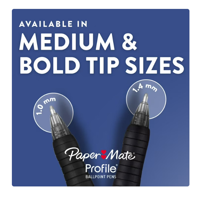 Paper Mate Profile Retractable Ballpoint Pens, 1.4 mm Bold Point, Black, 8 Count