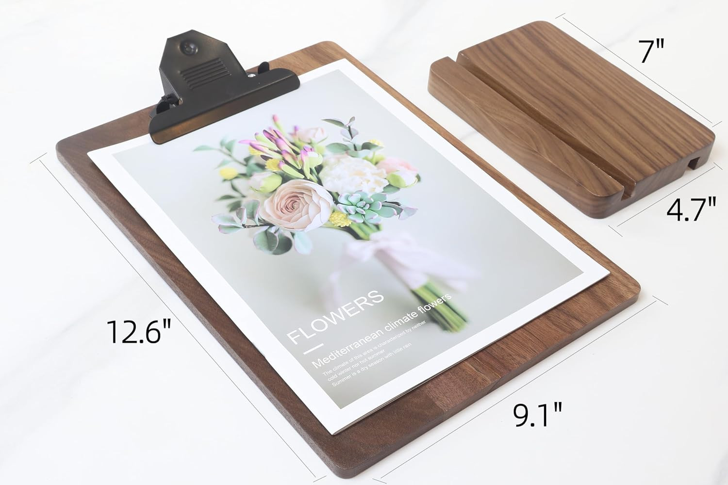Solid Hardwood Walnut Clipboard with Stand,Wooden Menu Holder