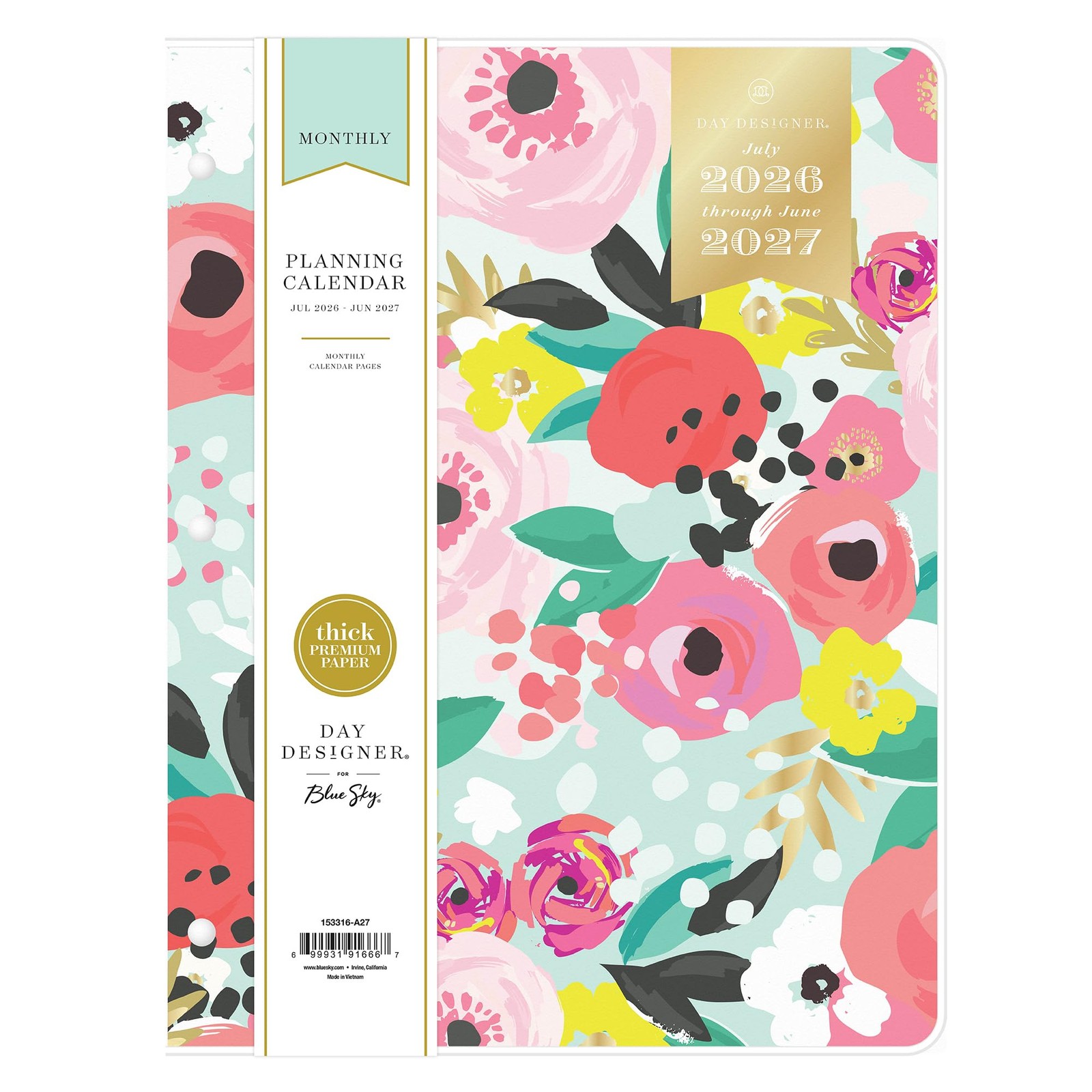 Blue Sky Day Designer 2026-2027 8.5″ x 11″, Secret Garden Mint- 2026/2027