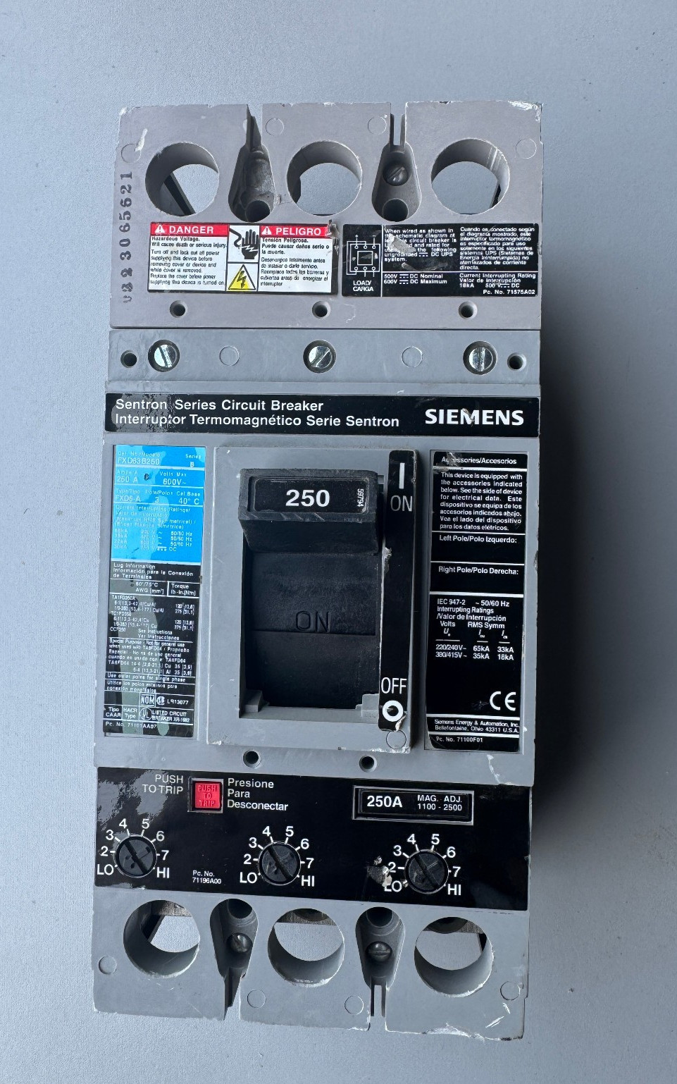 Siemens FXD63B250 Circuit Breaker 3P 250A 600V with 250A Trip Tested