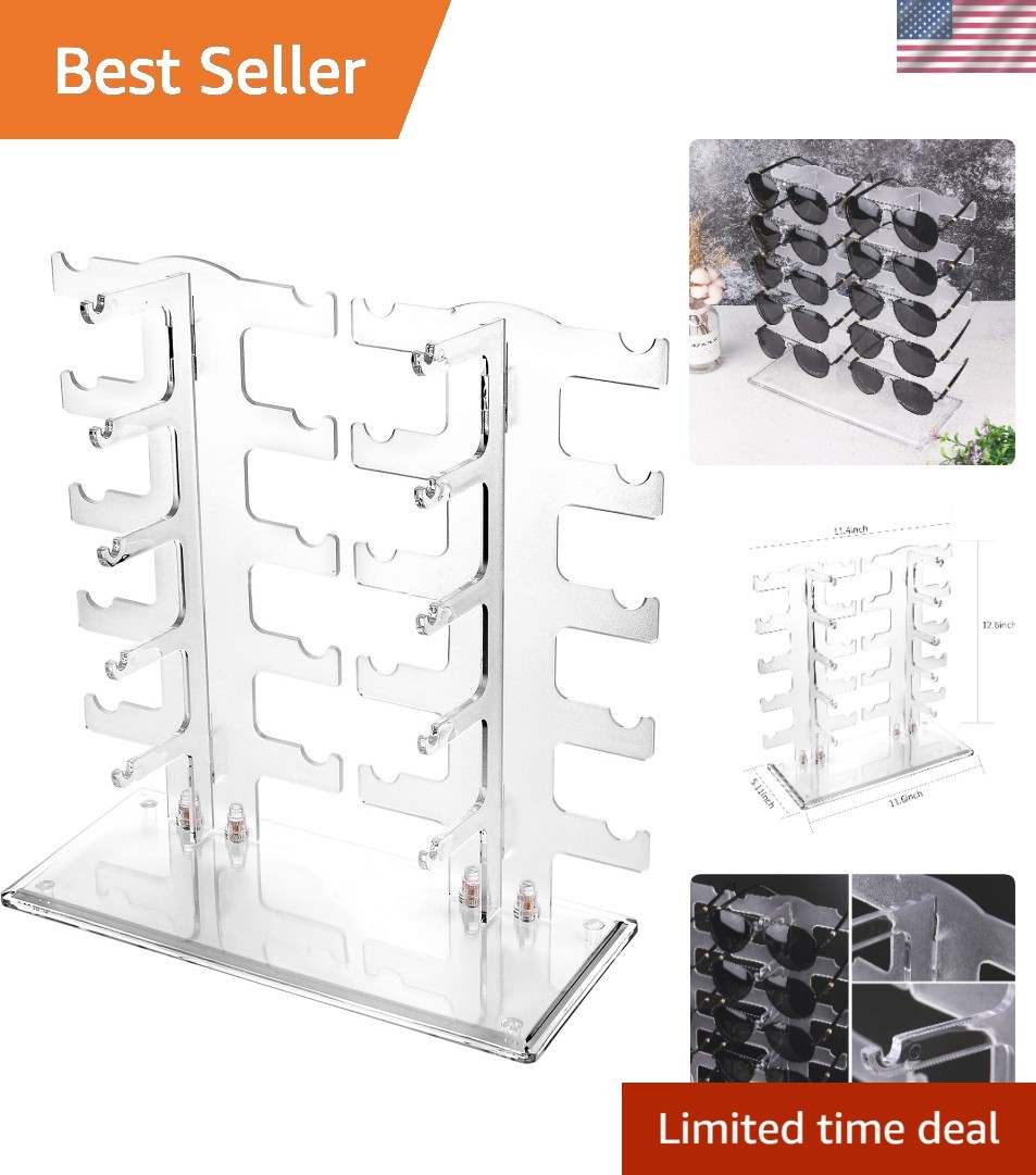 Minimalist 2-Level Sunglasses Rack – 10 Glasses Transparent Display Solution
