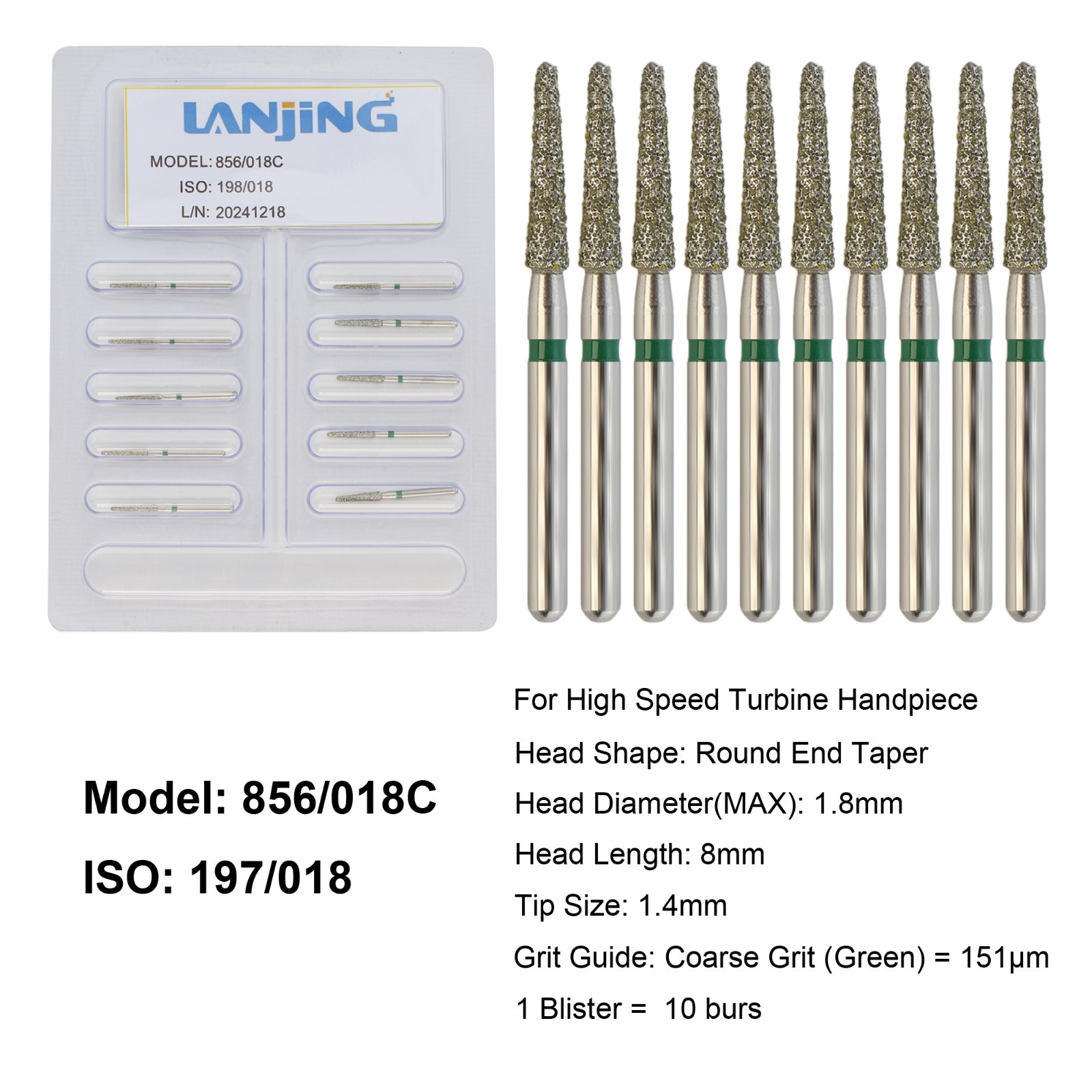 Dental Diamond Burs FG Round End Taper Football Bur Coarse Fine High Speed 856