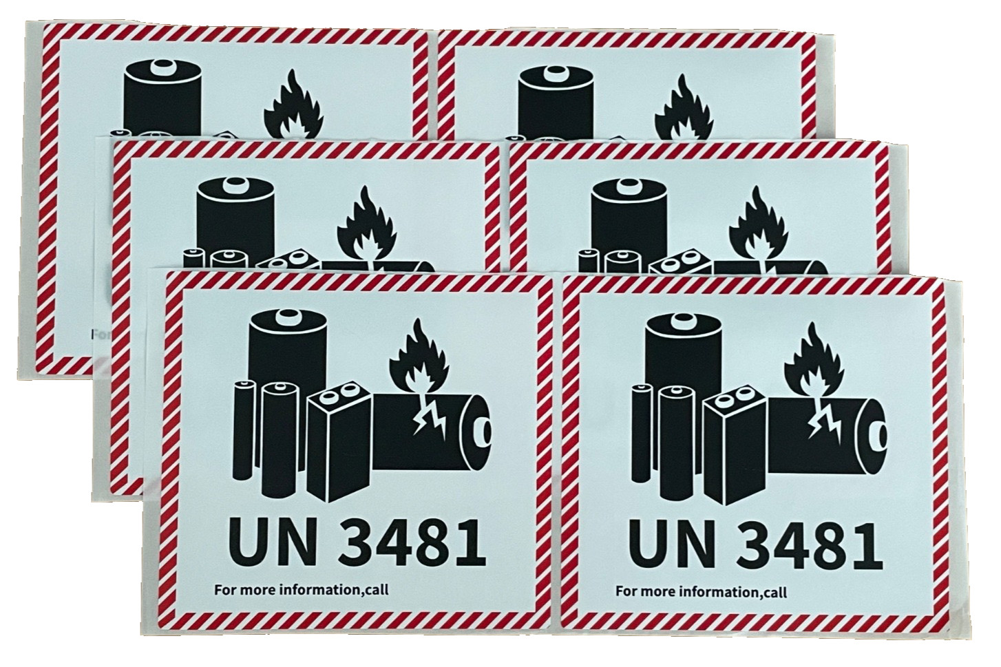 6 Lithium Ion Battery Warning Stickers Labels 4.7″ x 4.3″ Box Packaging UN3481