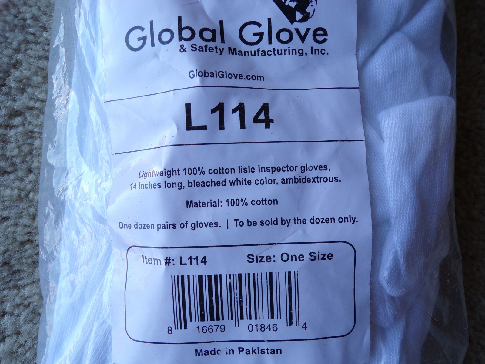 Global Glove L114 White Cotton Safety Gloves – 1 Dozen (12 Pairs) @d8