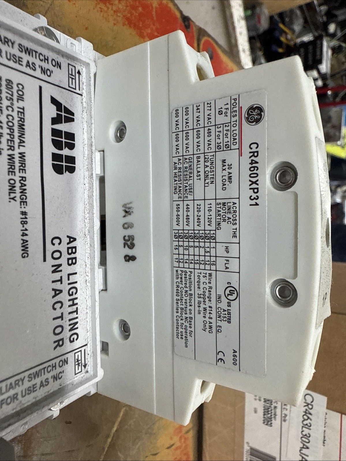 GE CR463L30AJA 30A Electrically Held Lighting Contactor 120 Volt Coil CR460XP31