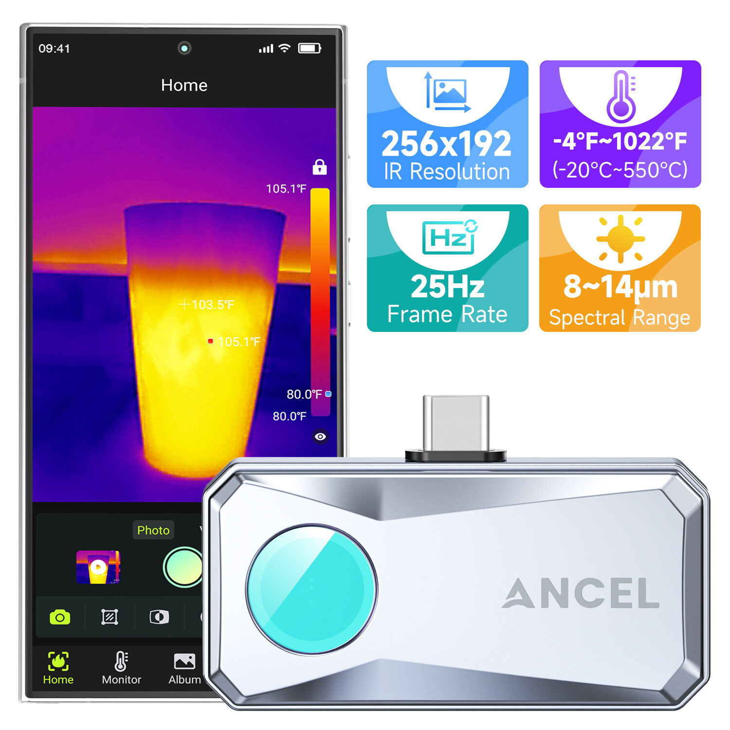 ANCEL IR101 256×192 Thermal Imaging Camera for Smartphones (Android USB Type-C)