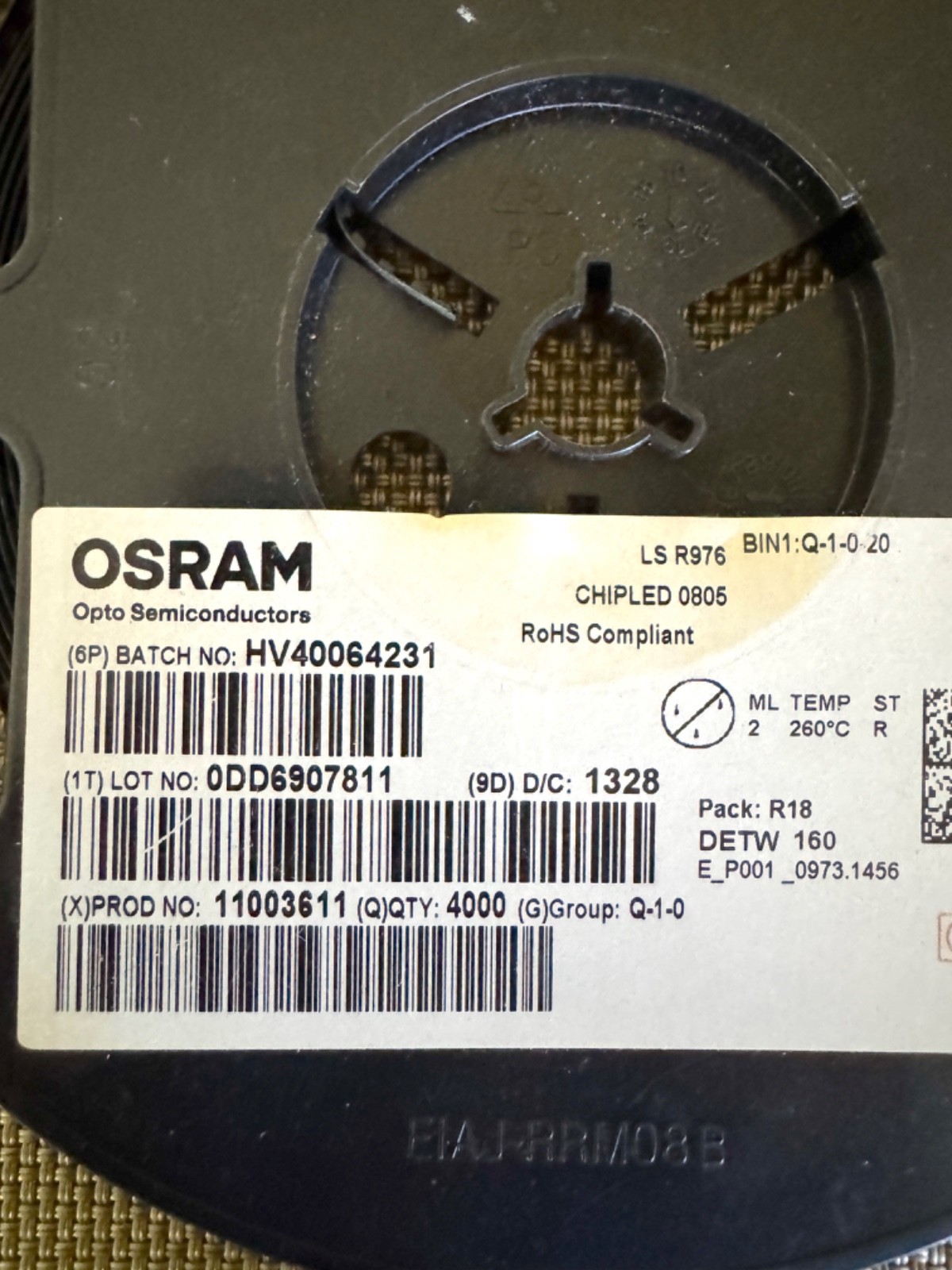 Osram LS-976 0805 Red Chip LED – Digikey 475-1278-1-ND reel and tape