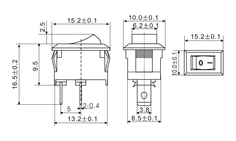 Mini Rocker Switch 3-PIN ON-OFF-ON SPDT 125VAC/6A 250VAC/3A Black 2/5/10 Pieces