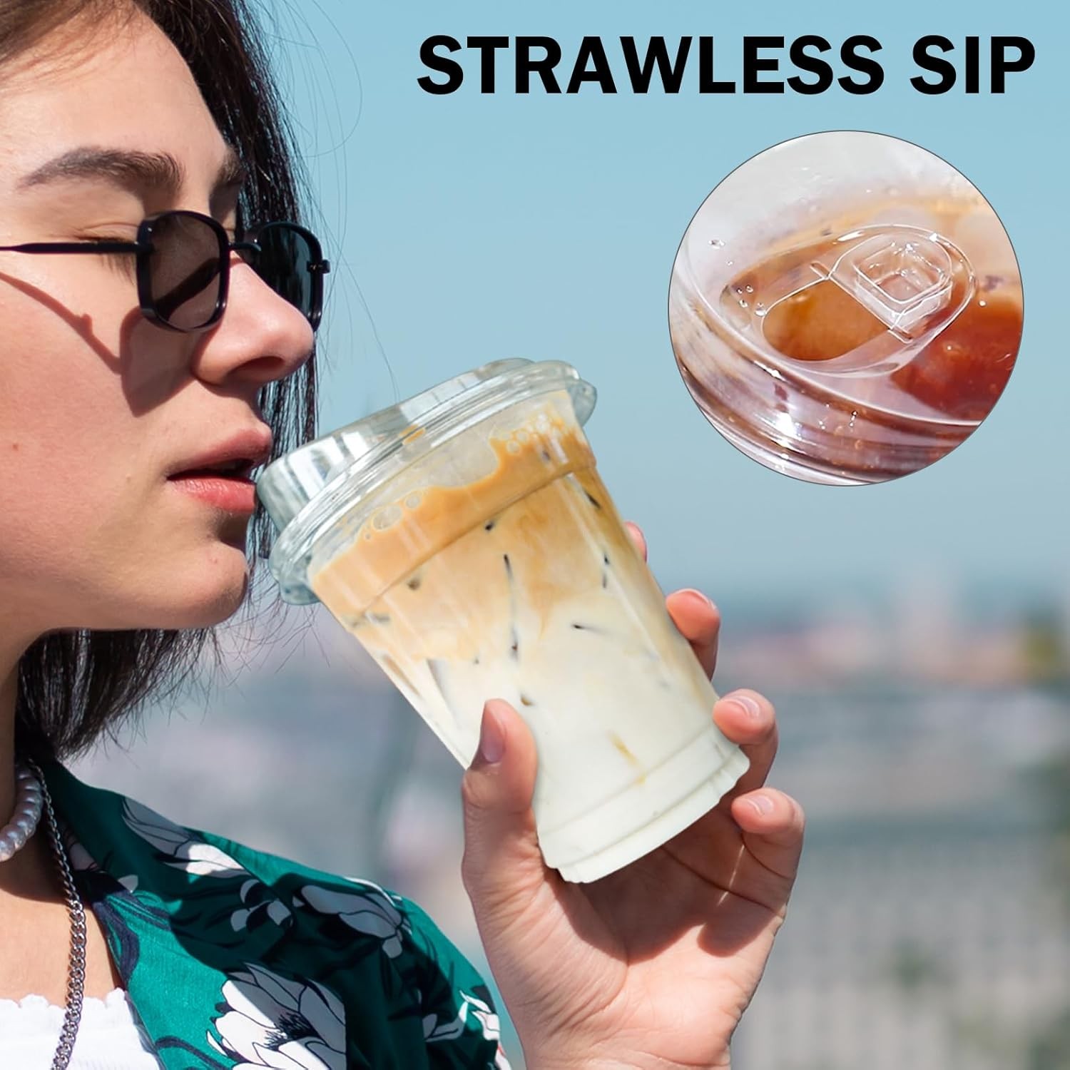 BYSNOW100Pack16ozClearPlasticCupsWithLidsDisposableColdDrinkIcedCoffeeSmoo